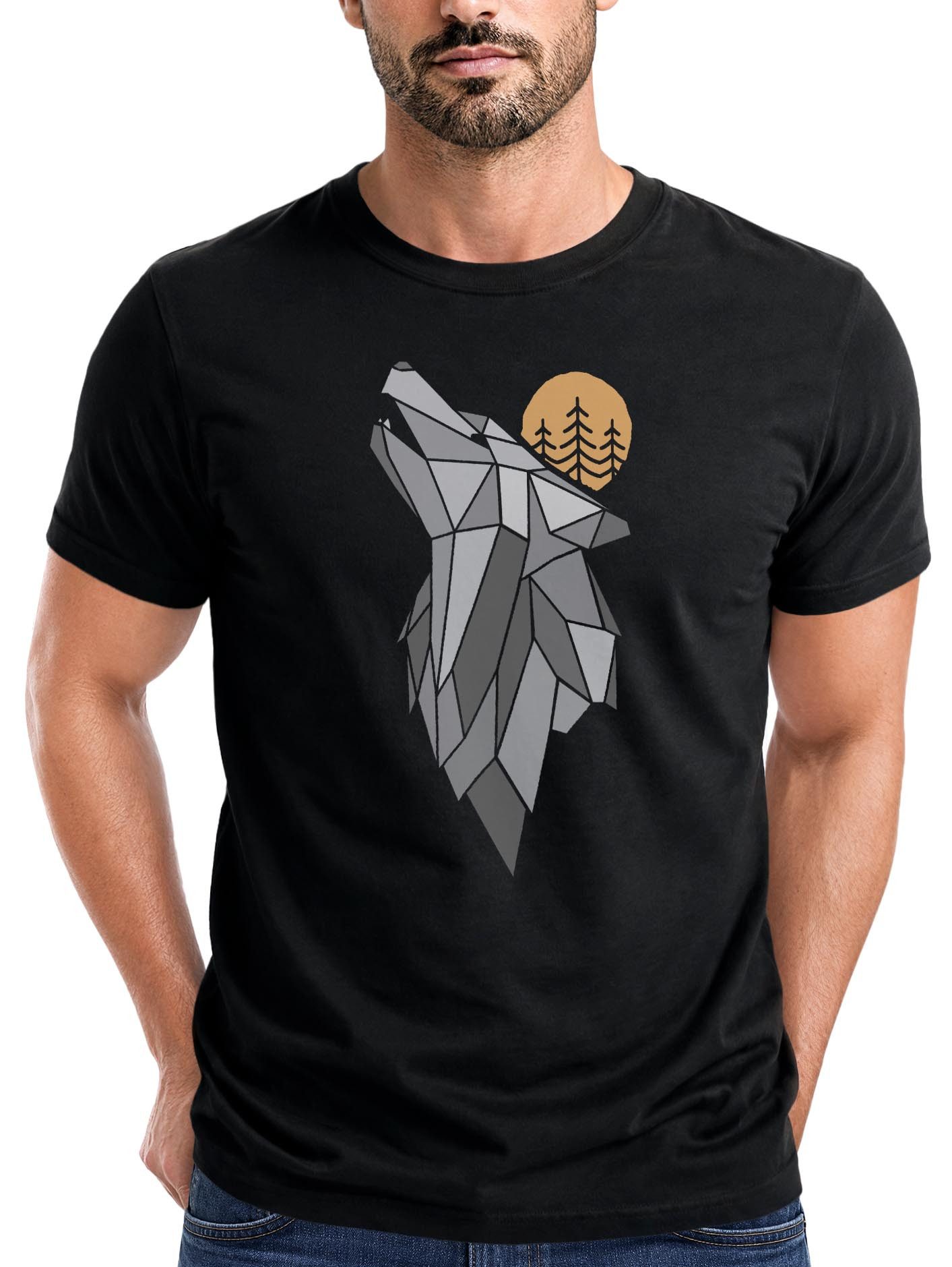 Neverless Print-Shirt Herren T-Shirt Aufdruck Wolf Wald Wildnis Outdoor Natur Tiermotiv mit Print