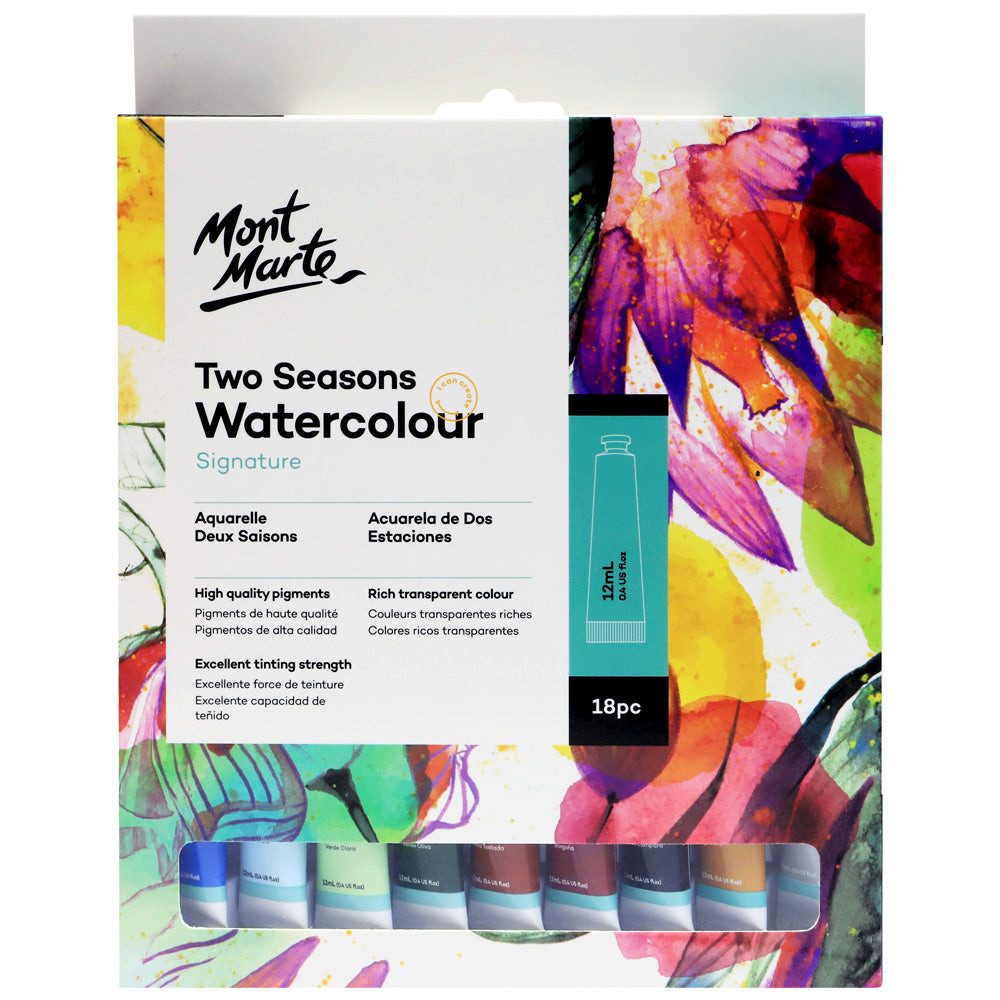 Mont Marte Aquarellfarbe Set „Two Seasons“ – 18 Wasserfarben à 12 ml, leicht mischbar, Sanfte, natürliche Farbtöne – inspiriert von Frühling & Herbst