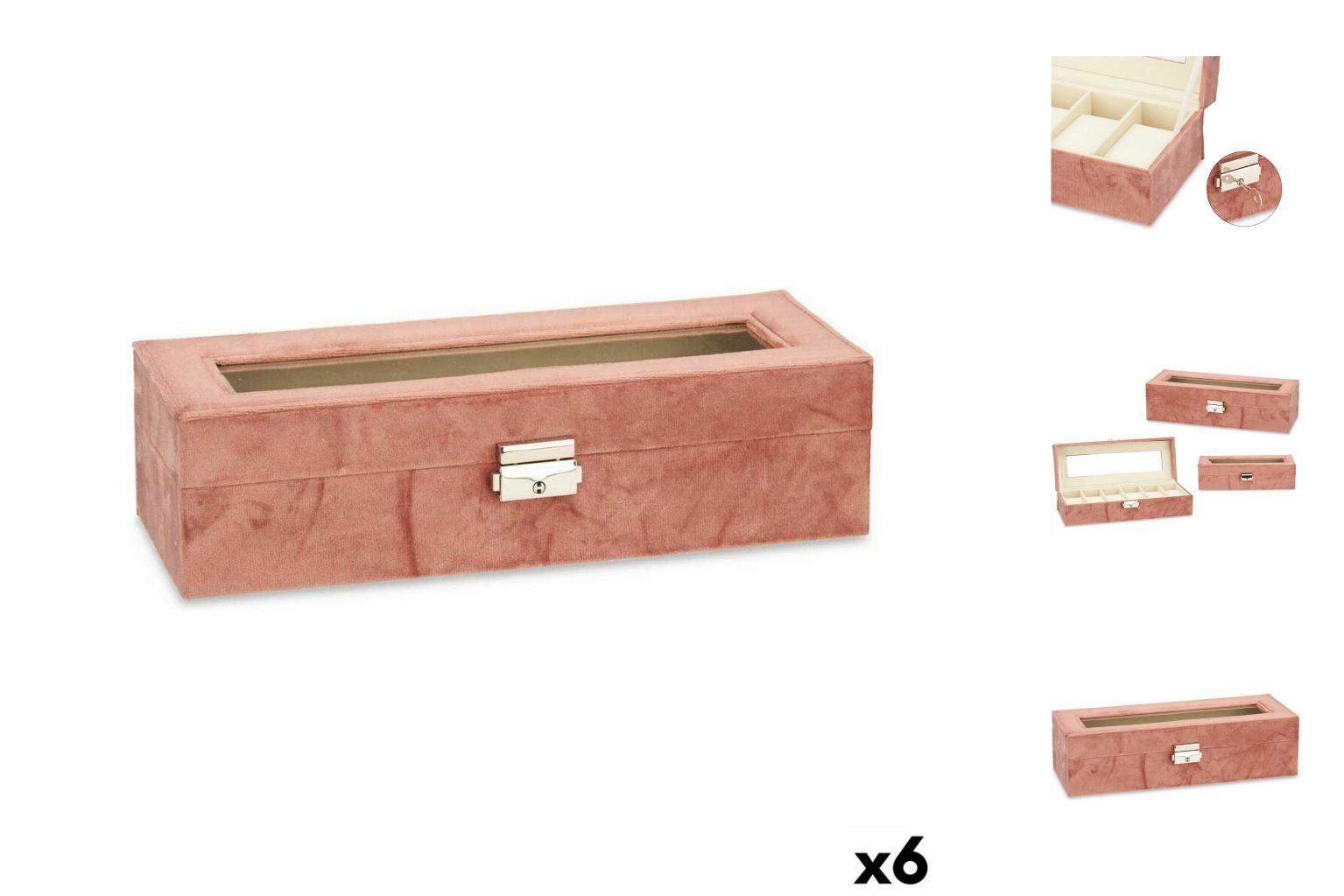 Gift Decor Dekoobjekt Uhrenbox Rosa Metall Samt 30,5 x 8,5 x 11,5 cm 6 Stück