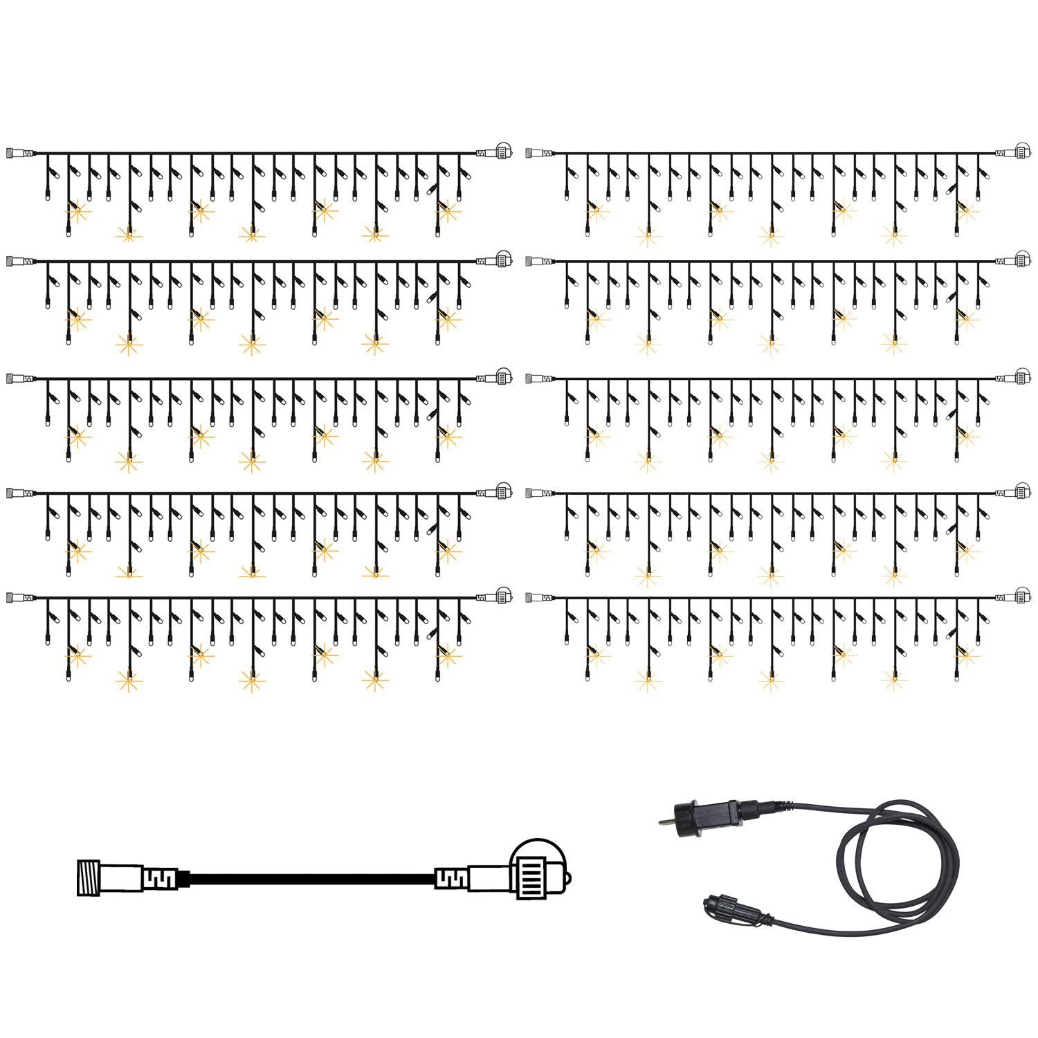 STAR TRADING LED-Lichtervorhang SYSTEM 24 KOMPLETT SET 30m Lichterkette Eisregen Icicle funkelnd, 490-flammig