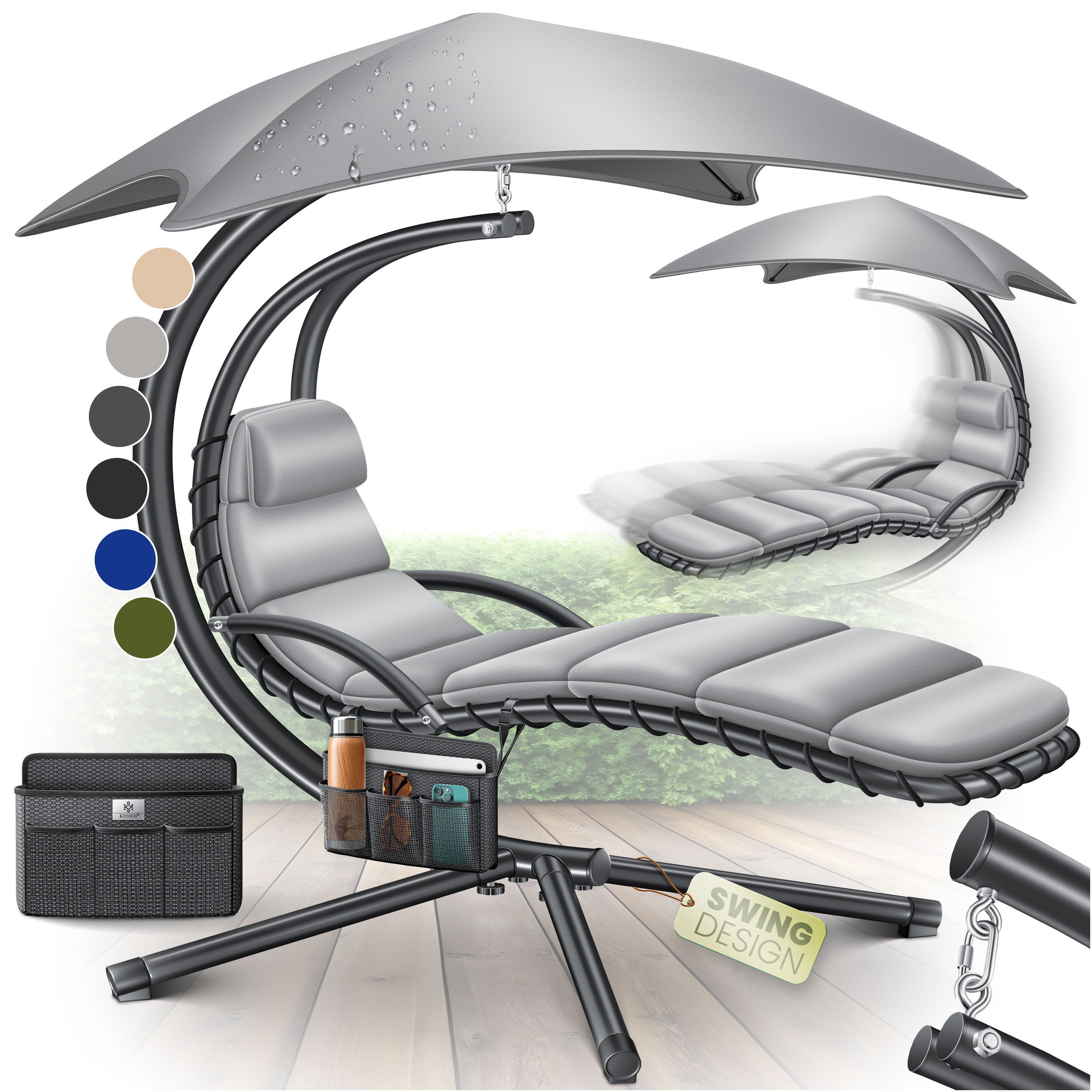 KESSER Gartenliege, Schwebeliege mit Sonnenschirm, Hängeliege Sonnenliege