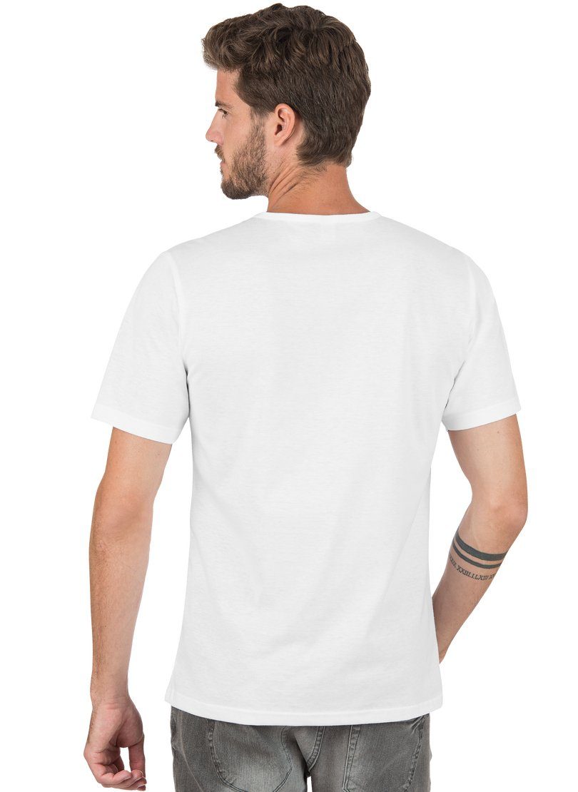 Baumwolle DELUXE TRIGEMA Trigema mit weiss T-Shirt T-Shirt Knopfleiste