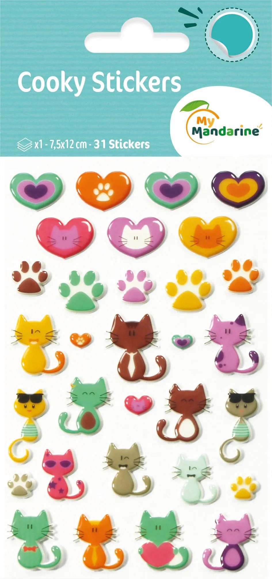 maildor Sticker 10x Cooky, 1 Stickerbogen 7,5x12cm, Katzen/Herzen - Mehrfarbig 560500C, My Mandarine
