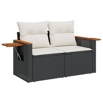 vidaXL Loungesofa Gartensofa mit Kissen 2-Sitzer Schwarz Poly Rattan