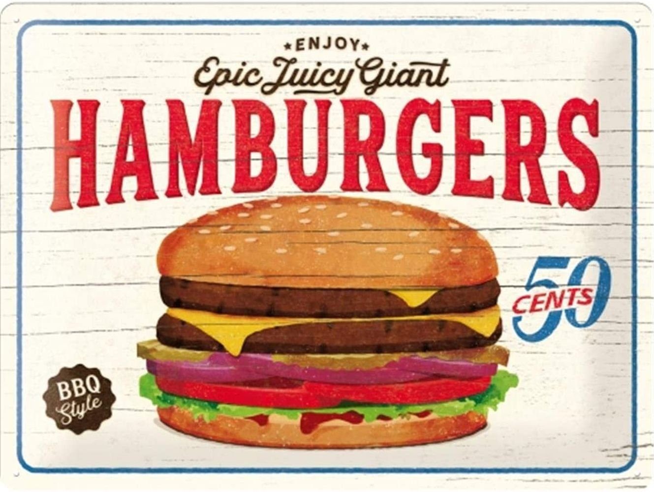 Nostalgic-Art Metallschild Blechschild 30 x 40 cm - USA - Hamburgers