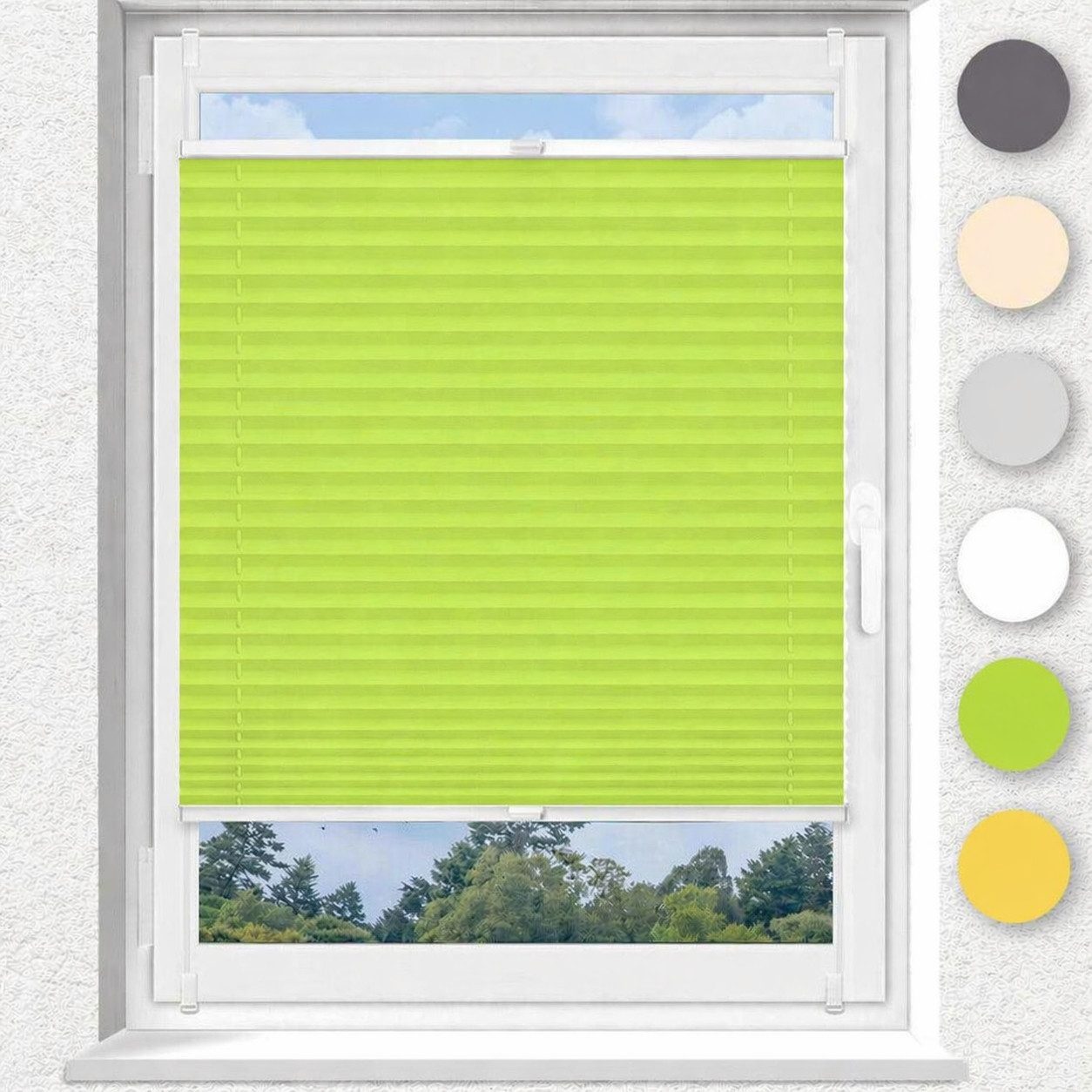 OUBO Plissee ohne Bohren Klemmfix, Sichtschutz und Sonnenschutz, Klemmträger, Lichtdurchlässig Rollo für Fenster & Tür, Klemmfix, mitgelieferten, verstellbaren Klemmträger