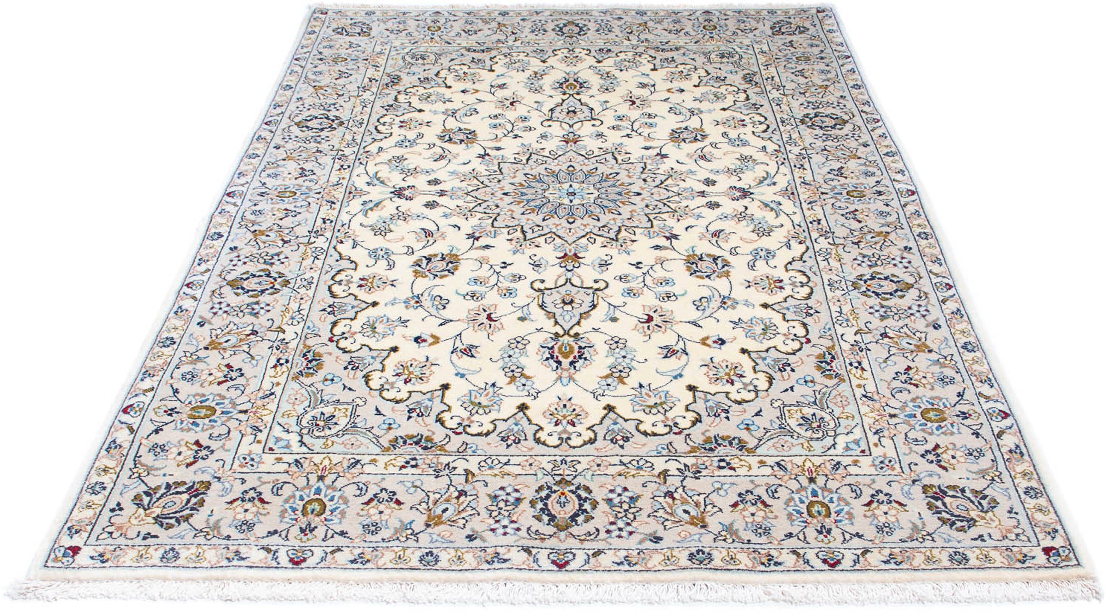 Orientteppich Perser - Keshan - 215 x 138 cm - beige, morgenland, rechteckig, Höhe: 10 mm, Wohnzimmer, Handgeknüpft, Einzelstück mit Zertifikat