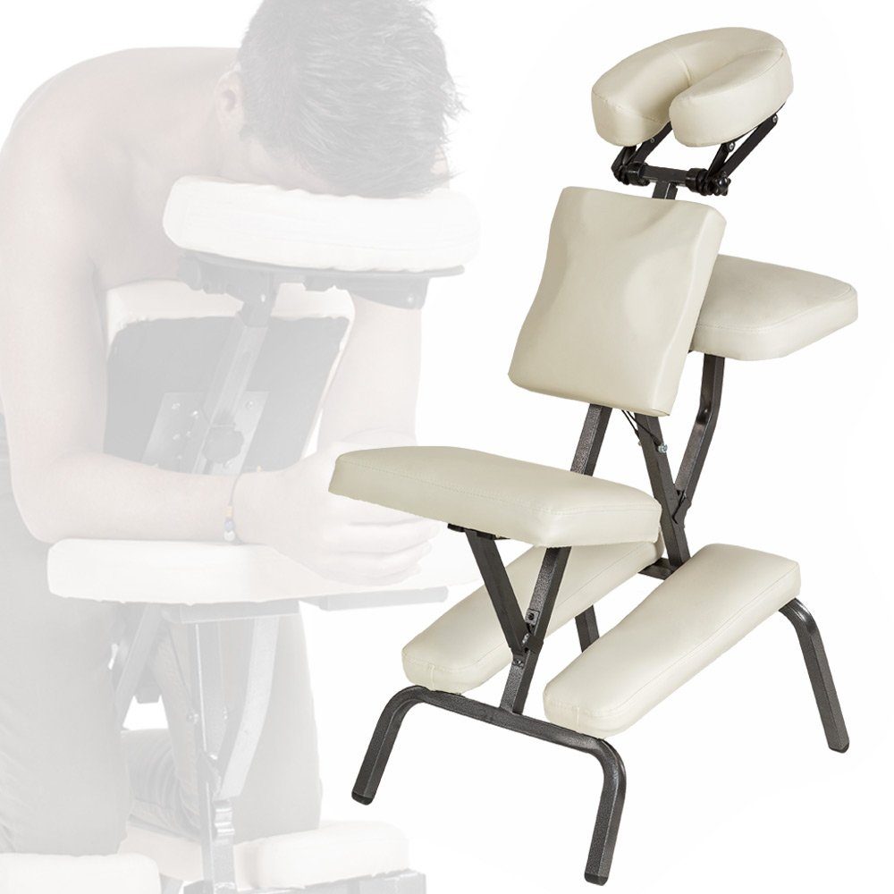 tectake Massagesessel Massagestuhl aus Sitz einstellbar, gepolsterter beige Kunstleder