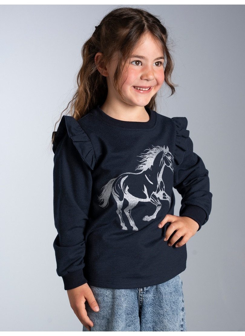 Trigema Sweatshirt TRIGEMA Sweatshirt mit Rüschen und Pferdemotiv