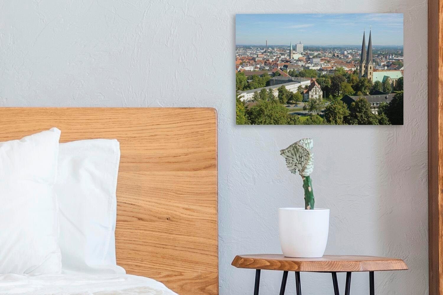 die 30x20 Leinwandbilder, (1 über Wanddeko, cm Leinwandbild Stadt deutsche Bielefeld, Blick St), Aufhängefertig, OneMillionCanvasses® Wandbild