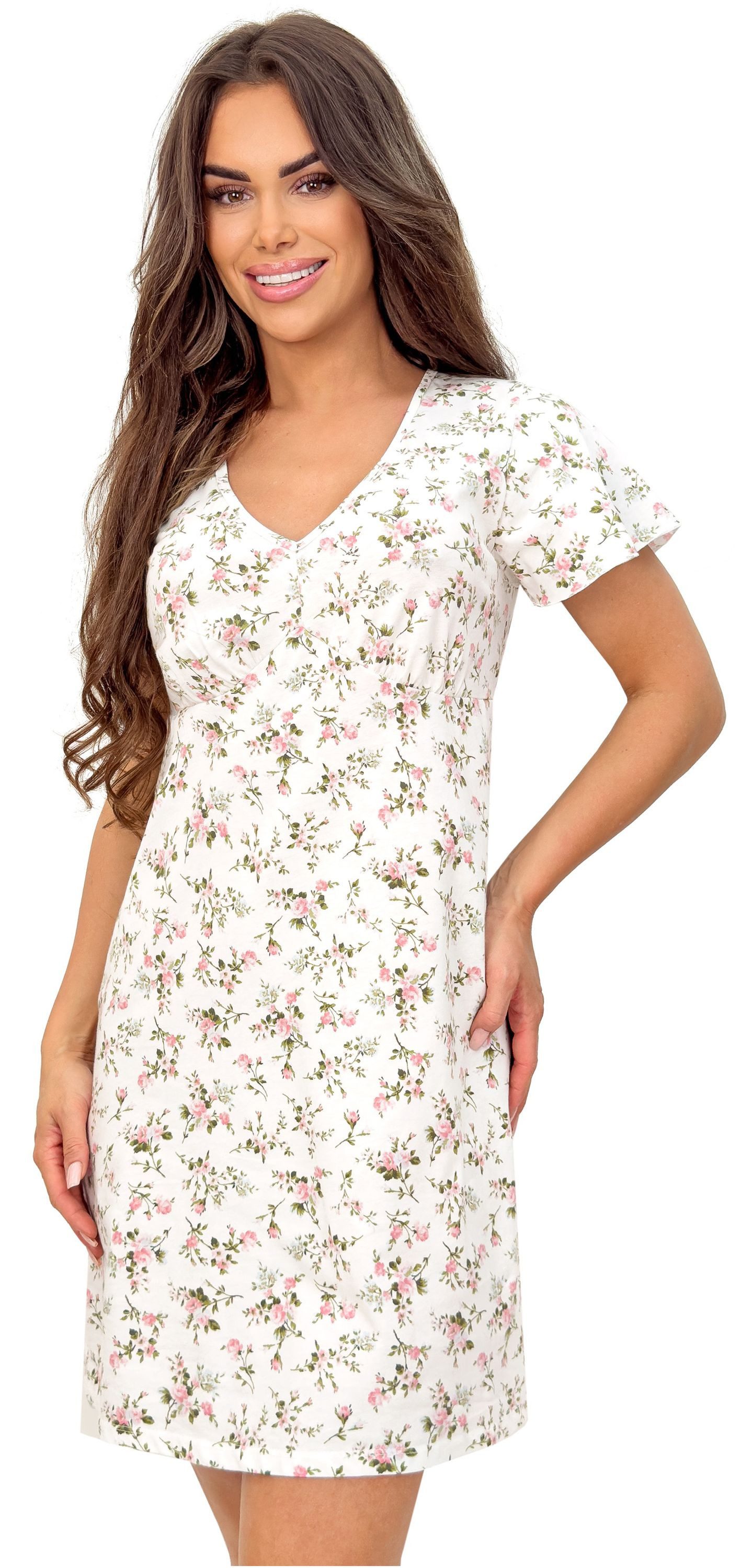 Donna Nachthemd Emilia (Set, 1-tlg) Damen Sleepshirt ca.90cm Schlafshirt Baumwolle V-Ausschnitt Kurzarm