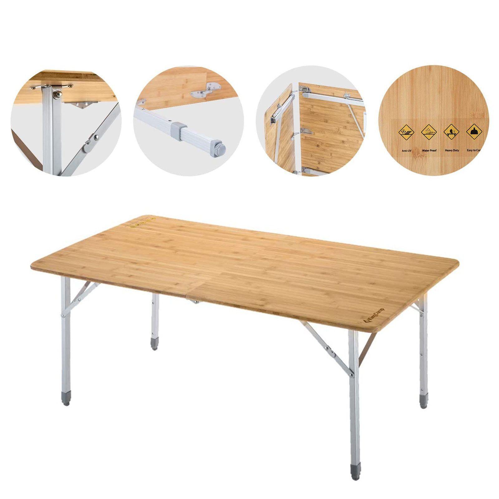 KingCamp Campingtisch Koffertisch Bamboo Table XL - Bambus Falttisch Cam