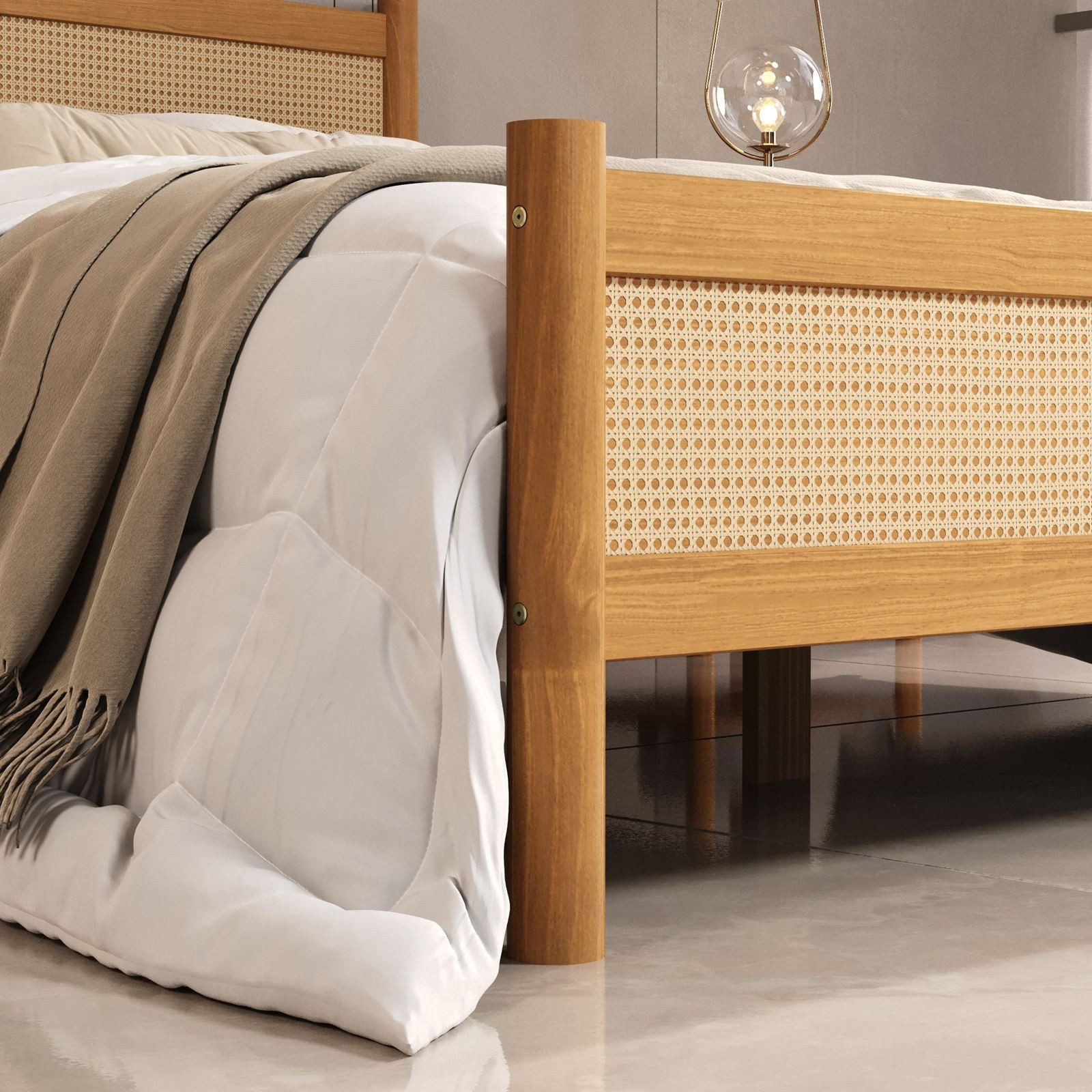 IDIMEX Massivholzbett CEFIRA, Doppelbett 140x200 cm mit Rattangeflecht Eiche Finish – Bild 4 von 5