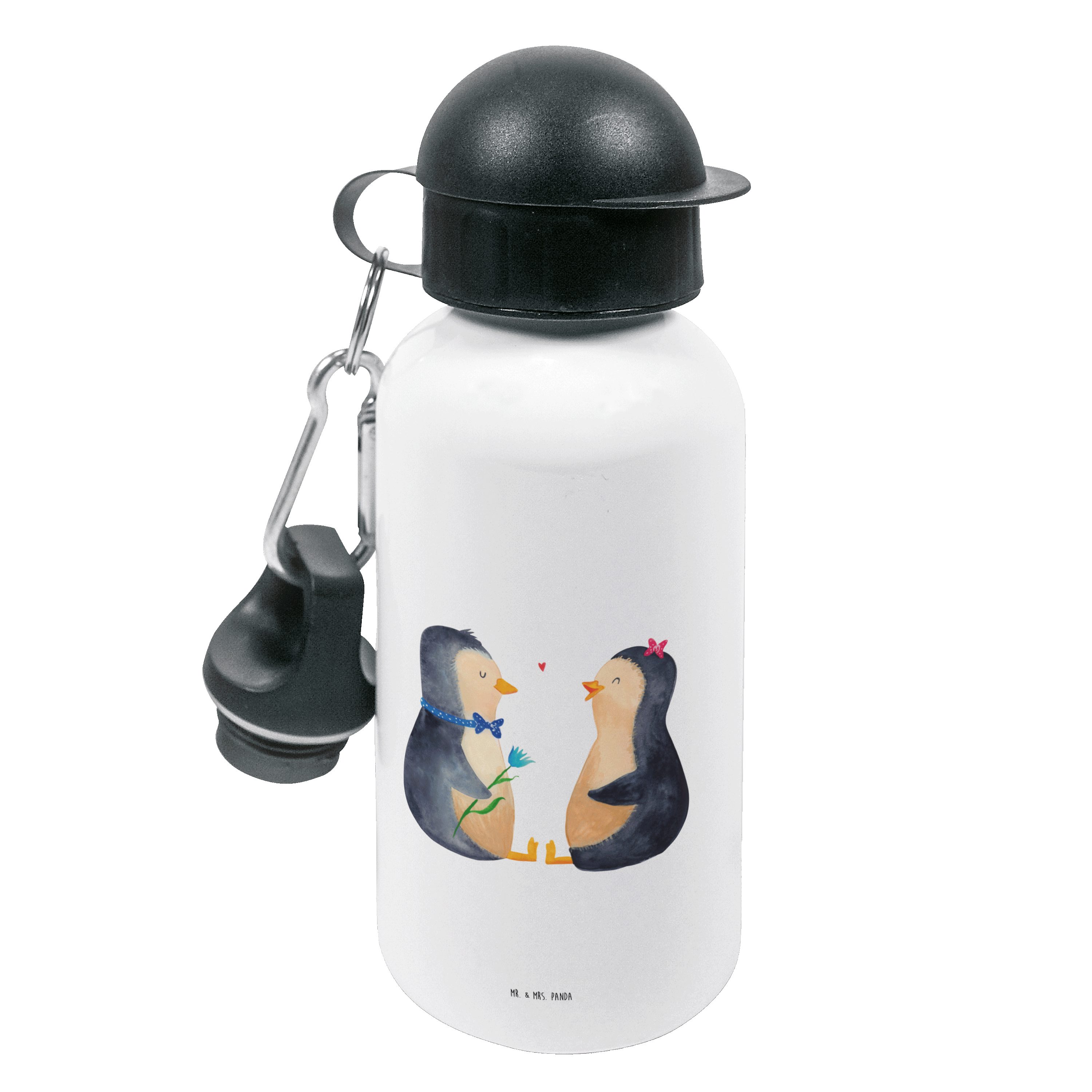 Mr. & Mrs. Panda Trinkflasche Pinguin Pärchen - Weiß - Geschenk, Hochzeitstag, große Liebe, Kids, V, Leicht zu öffnen