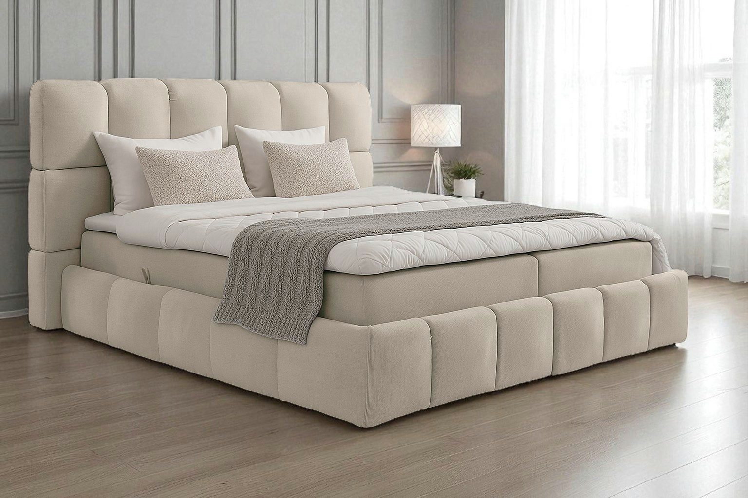Labett Boxspringbett AURA Bubble Boucle Bett mit Stauraum - 140x200 160x200 180x200 200x200