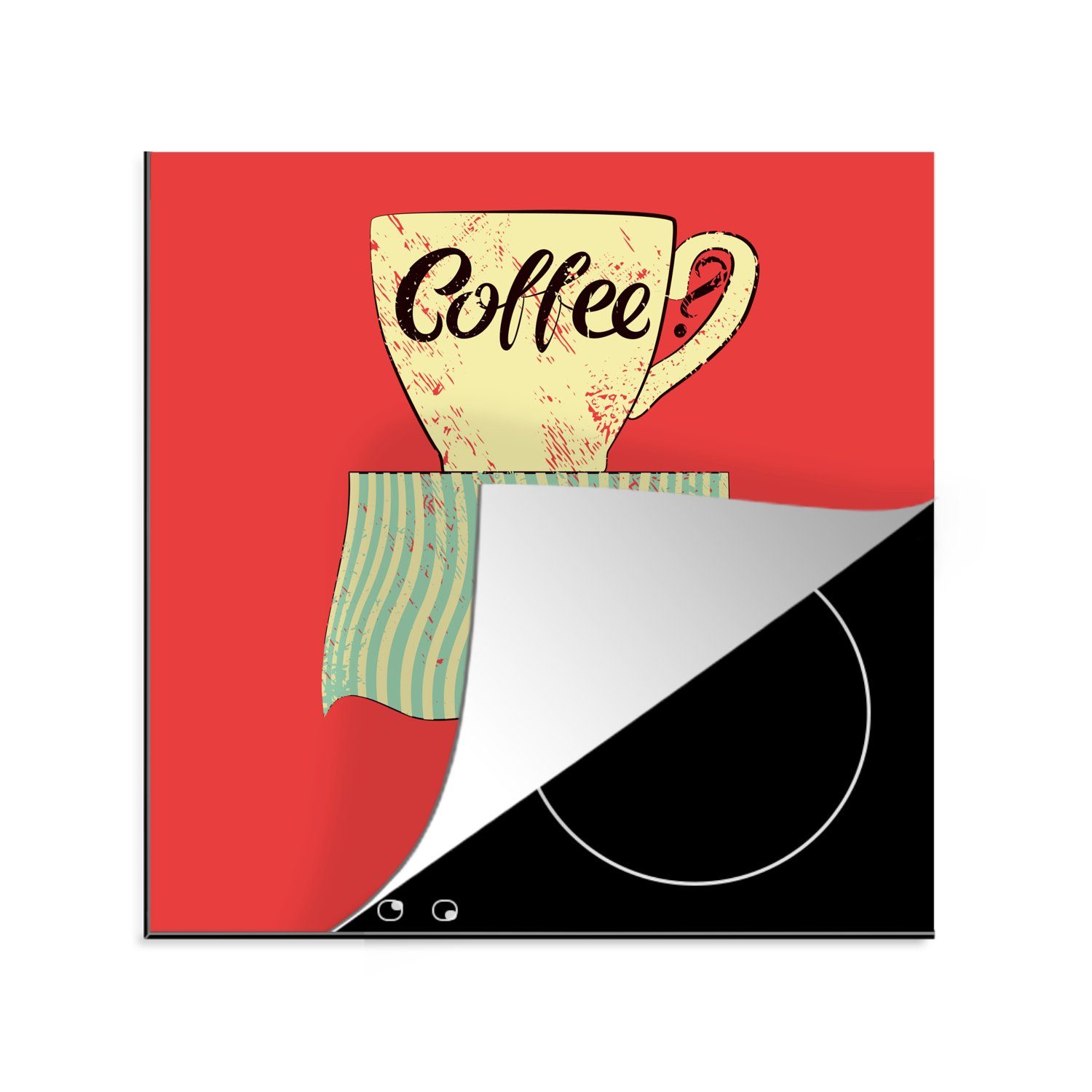 MuchoWow Herdblende-/Abdeckplatte Kaffee? - Vintage - Kaffeebecher - Sprüche - Zitate, Vinyl, (1 tlg), 78x78 cm, Ceranfeldabdeckung, Arbeitsplatte für küche