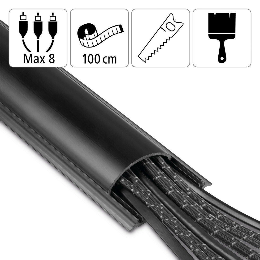 Hama Kabelkanal Kabelkanal, selbstklebend, halbrund, 100 x 7 x 2,1 cm, PVC, langwierig, robust, universell, plastikfrei