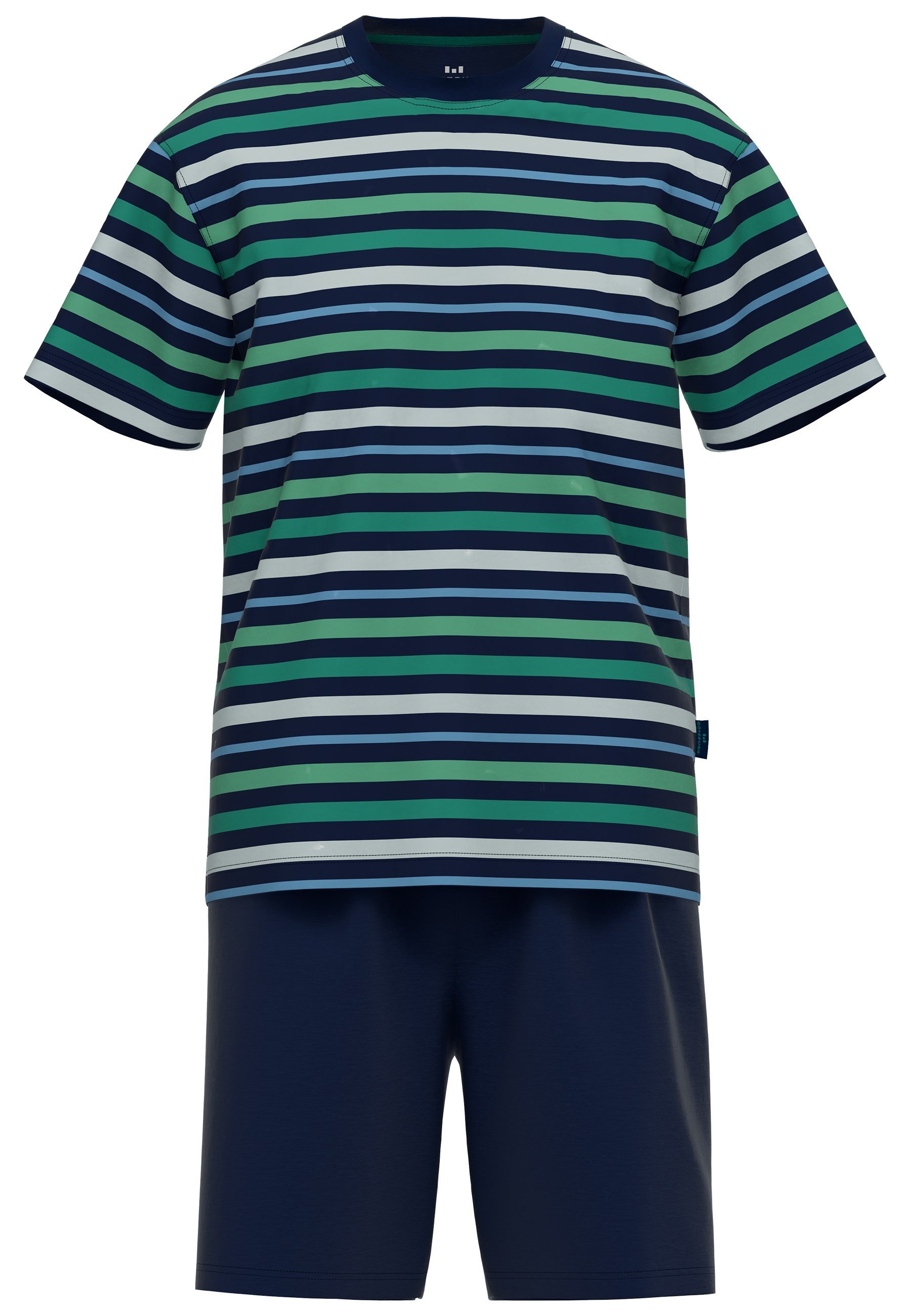GÖTZBURG Shorty Bray (2 tlg) Kurzarm, Rundhalsausschnitt, kurze Hose, Baumwollmix, Streifendesign