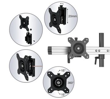 HFTEK Monitor-Halterung, (2-Fach-Monitor-Tischhalterung für 2 Bildschirme von 15 – 27 Zoll mit Klemmsystem - VESA 75/100)