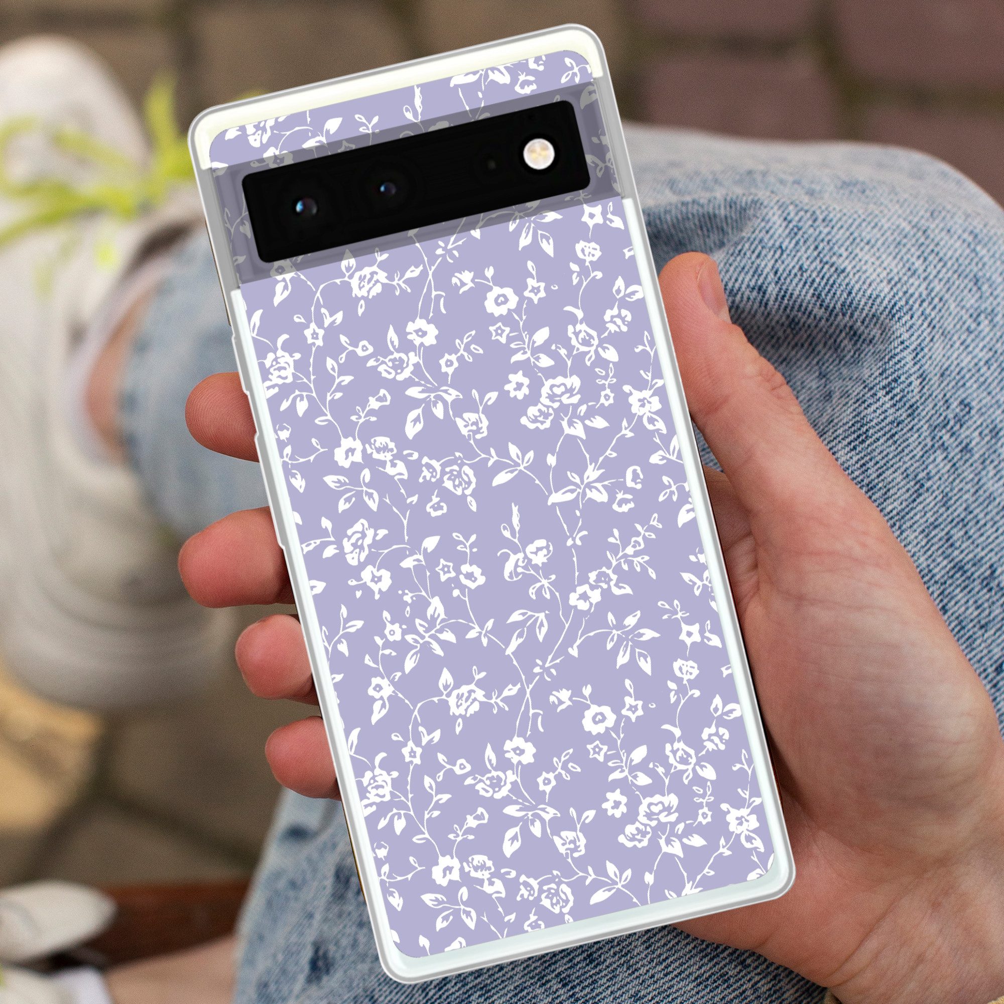 MuchoWow Handyhülle für Google Pixel 6 Florales Muster - Lila - Weiß - Blumen, Handy Case, Silikon, Bumper Case Dünn