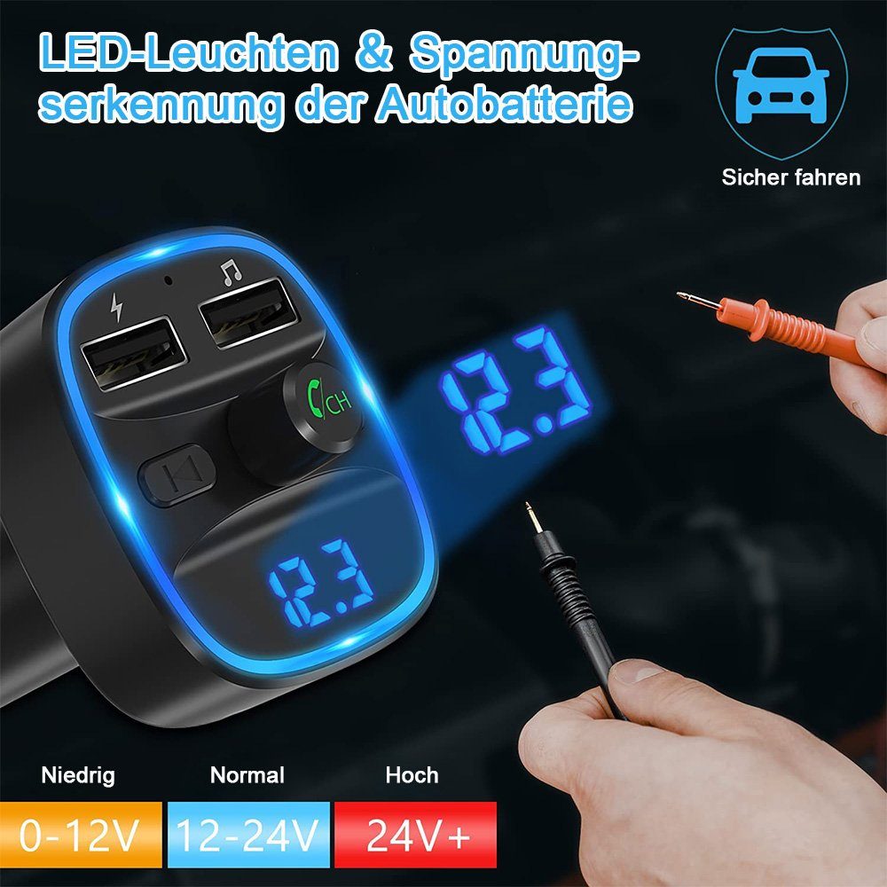 zggzerg Bluetooth FM Transmitter Auto,2 USB Ports, Unterstützt SD-Karte U-Disk Bluetooth-Adapter