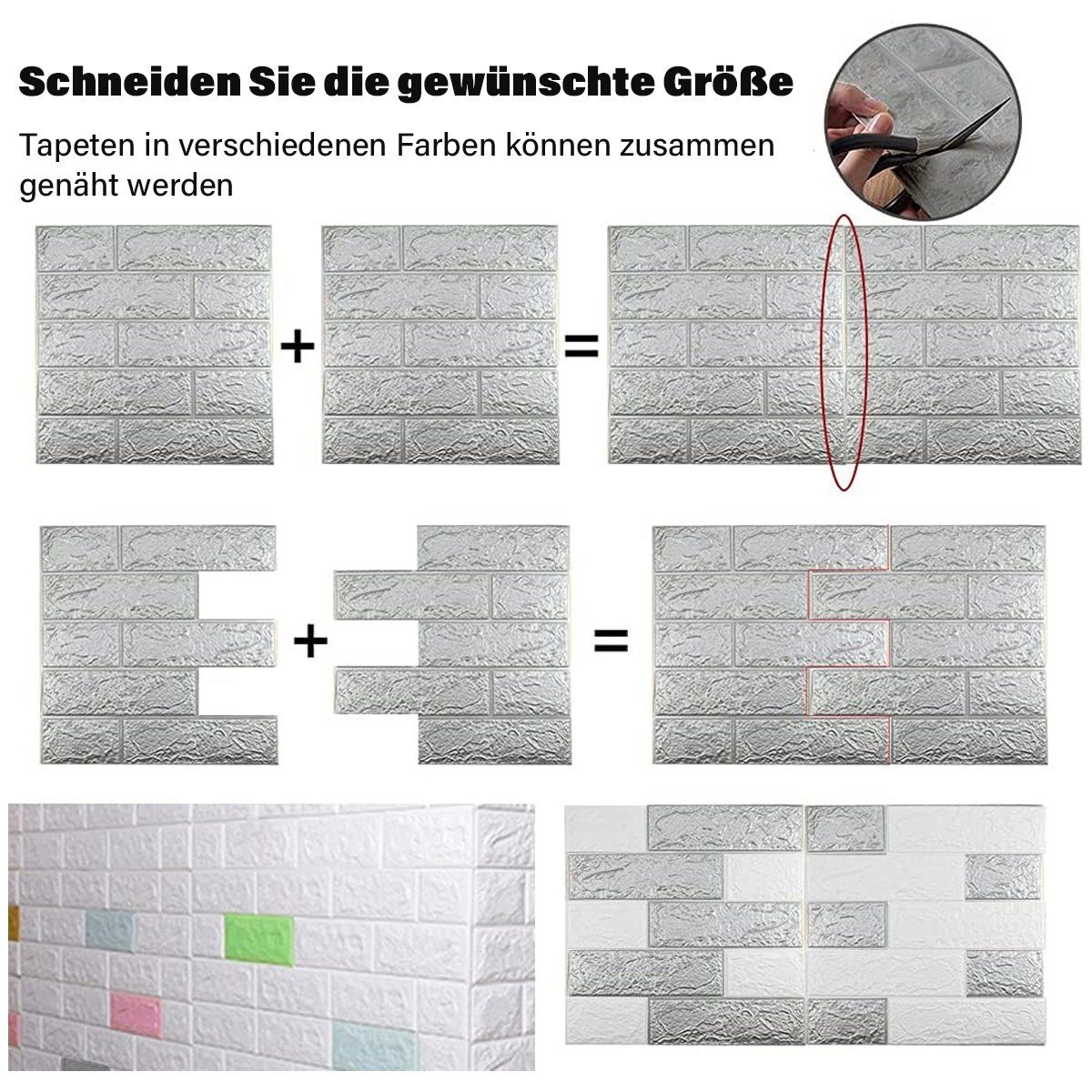 für Wanddeko Jormftte Ziegelstein Küche Wandtattoo Wandpaneele Selbstklebend,Wandtattoo 3D Grau