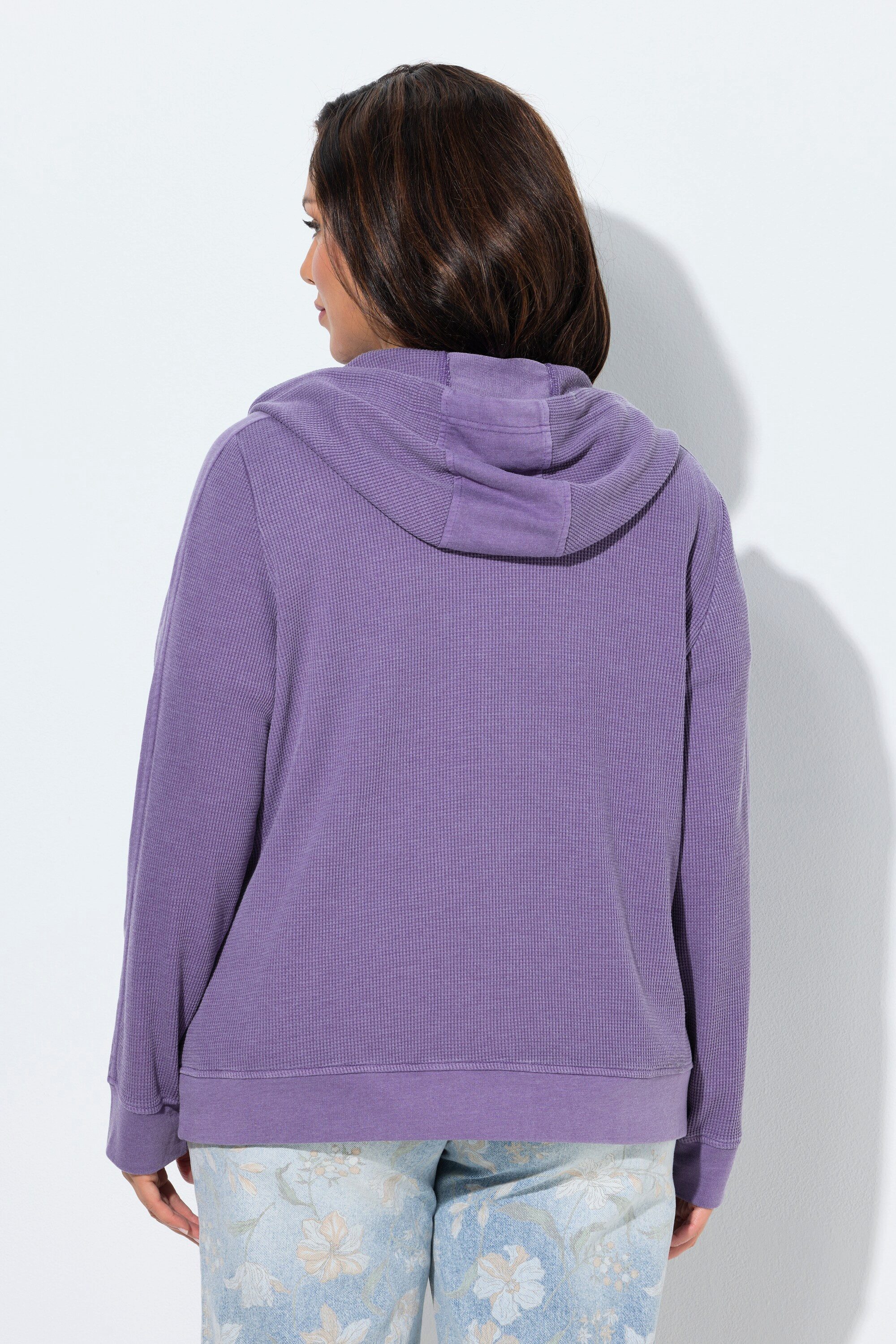 Ulla Popken Sweatjacke Sweatjacke Waffelpiqué Kapuze Langarm – Bild 3 von 4