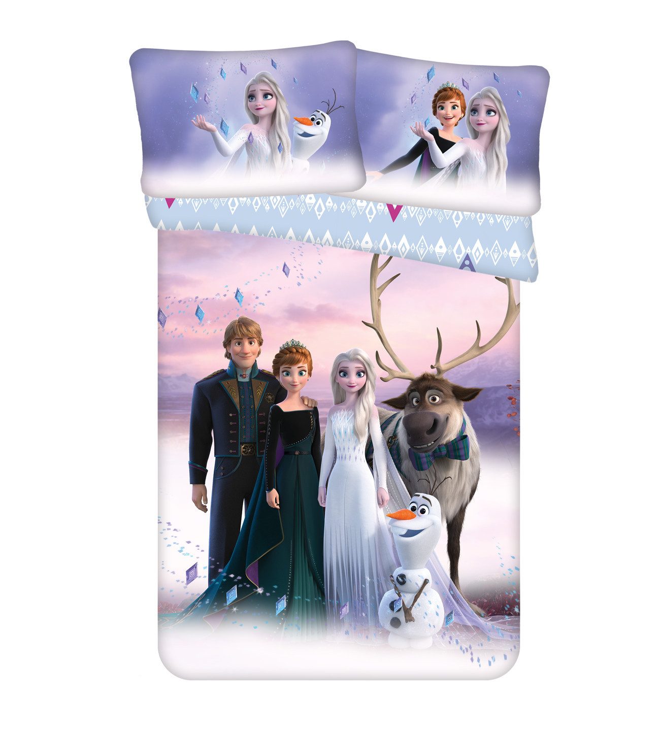 Disney Frozen Kinderbettwäsche Wendebettwäsche Disney Frozen 2 Anna Elsa 100x135 cm + 40x60 cm, Baumwolle, 2 teilig