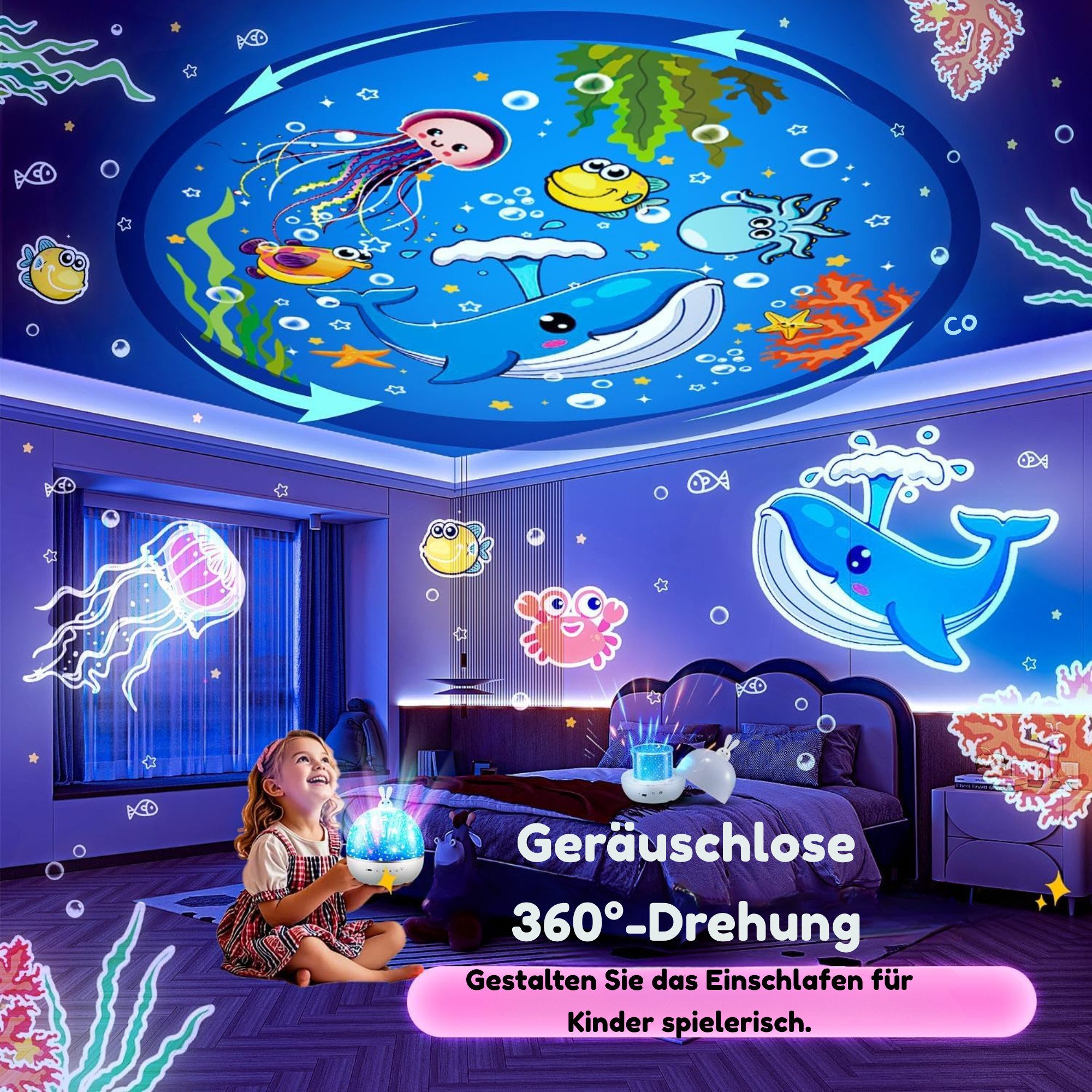 Vivitar LED-Sternenhimmel Projektor Nachtlicht, 15 Projektionsmotive, 315 Beleuchtungsmodi, Personalisierte Geschenke für Kinder, 360°-Drehung, Bluetooth-Lautsp – Bild 5 von 5
