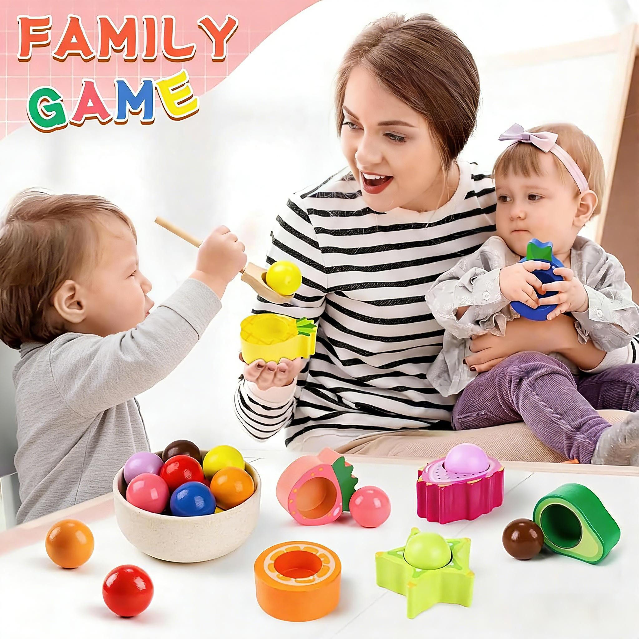 POPOLIC Lernspielzeug Montessori Spielzeug ab 2 Jahr, Baby Motorikspielzeug (Obst Holzspielzeug, Kinder Lernspielzeug), Geschenk für Baby Mädchen Jungen 2 3 4 Jahre