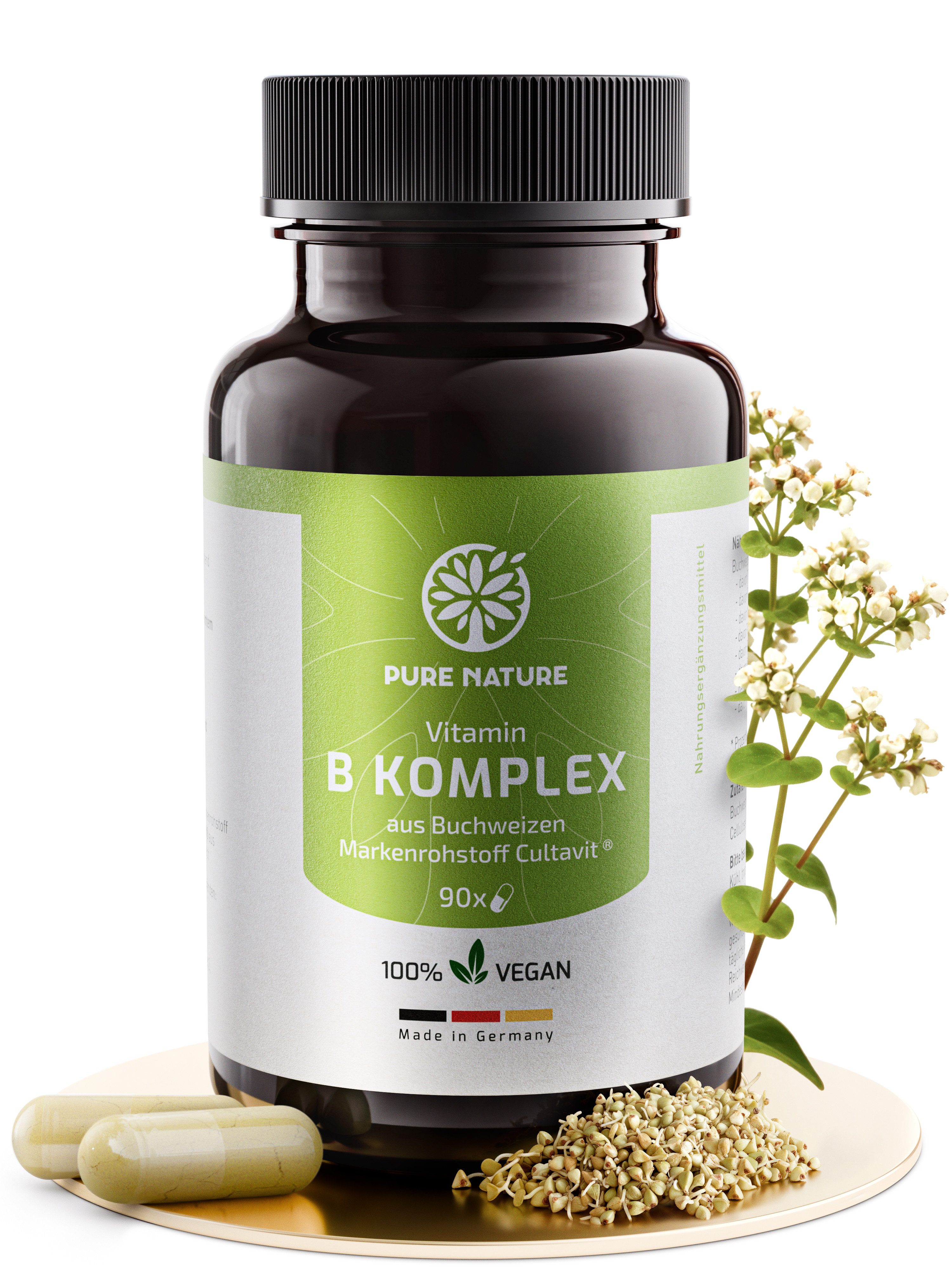 Pure Nature Vitamin B-Komplex rein aus Buchweizen - 1000 mg - 90 Kapseln Kapseln, 53 g