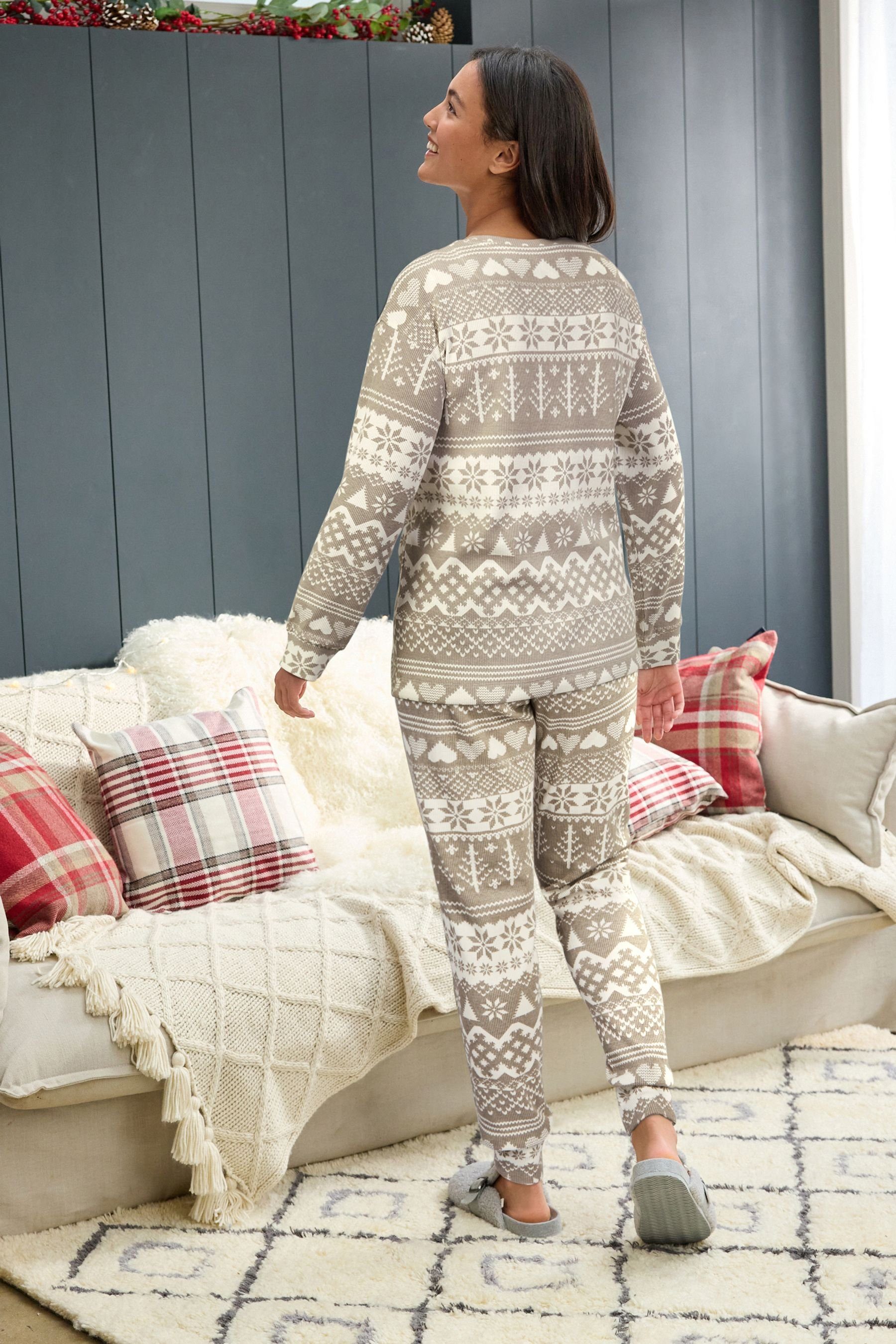 Grey aus Pyjama (2 Fairisle Next gewaffelter Langärmeliger tlg) Pattern Baumwolle Pyjama