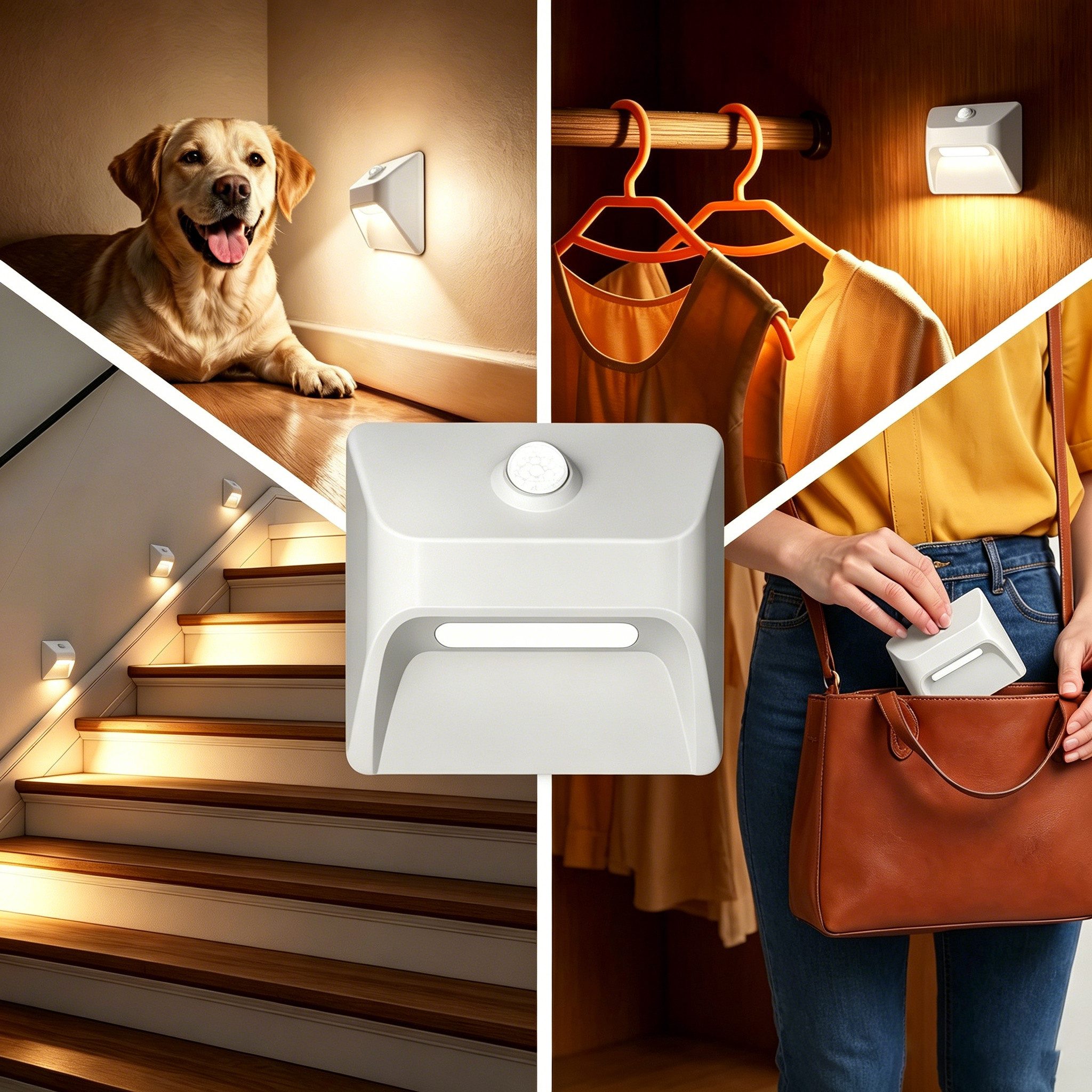 Toomoke Nachttischlampe LED Nachtlicht mit Bewegungsmelder für Treppen Flur Schlafzimmer, LED fest integriert, Warmweiß, Akku Treppenlicht mit Bewegungsmelder magnetisch LED Nachtlicht