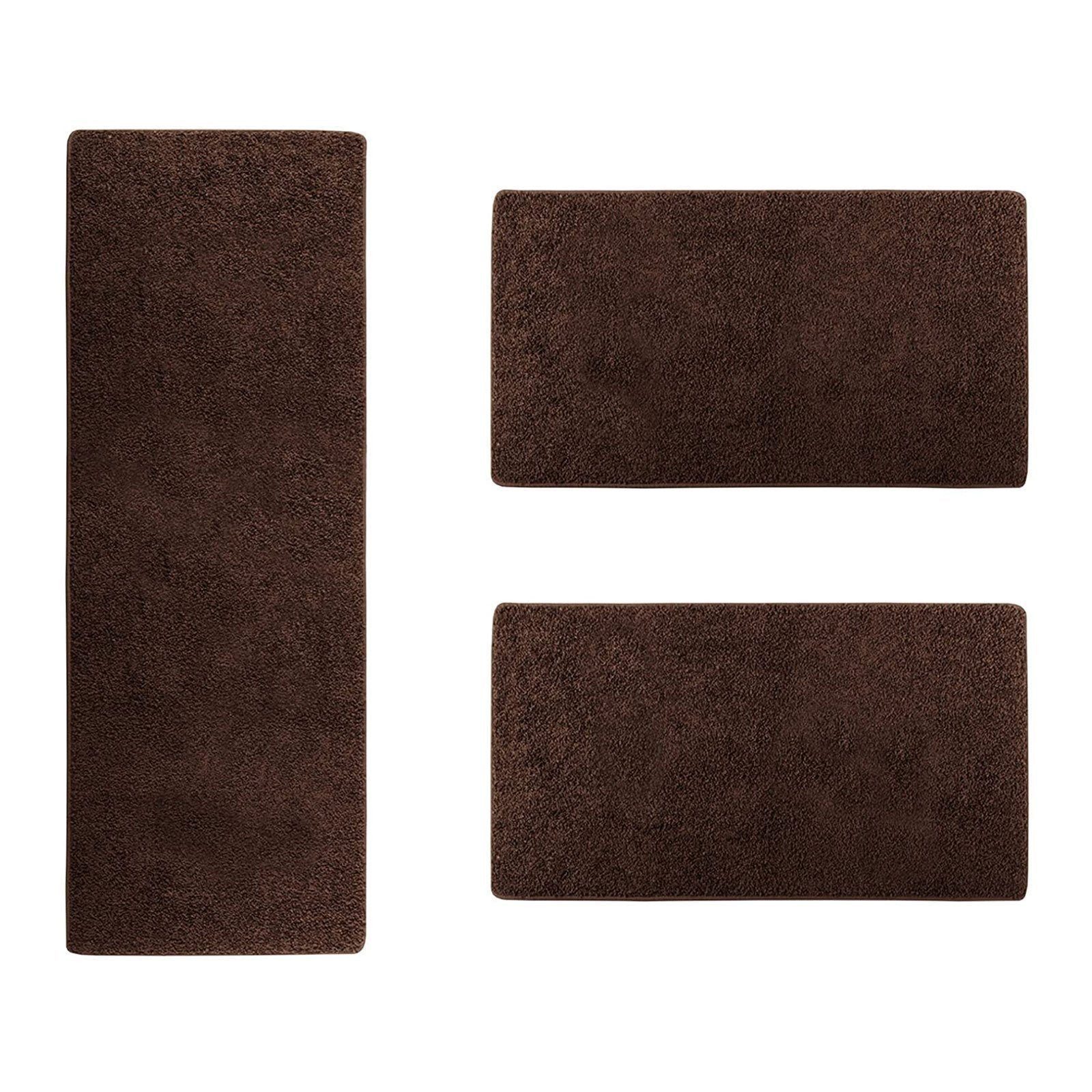 Floordirekt Hochflor-Bettumrandung Barcelona Dunkelbraun, 3 Größen, Teppichläufer, ideal im Schlafzimmer, Höhe 22 mm, (3-tlg), Shaggy
