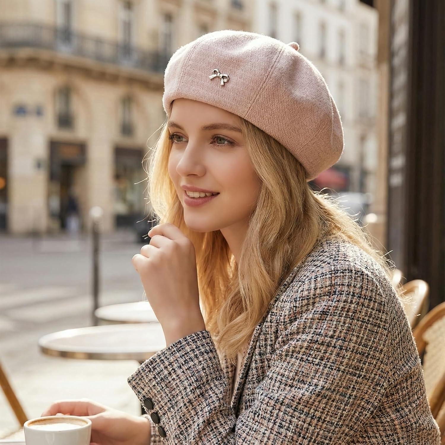LuxusKollektion Baskenmütze Baskenmütze Barett Beret Malermütze Damen Künstler 56-58 Rosa