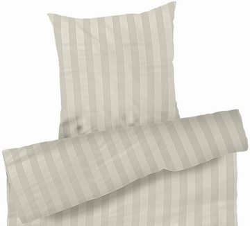 Bettwäsche Elegante Damast Bettwäsche Streifen Hotelbettwäsche Bettbezug Set, Carpe Sonno, Damast, 2 teilig, Damast Bettwäsche 135x200 Streifen Bettwäsche Beige - MADE IN GERMANY