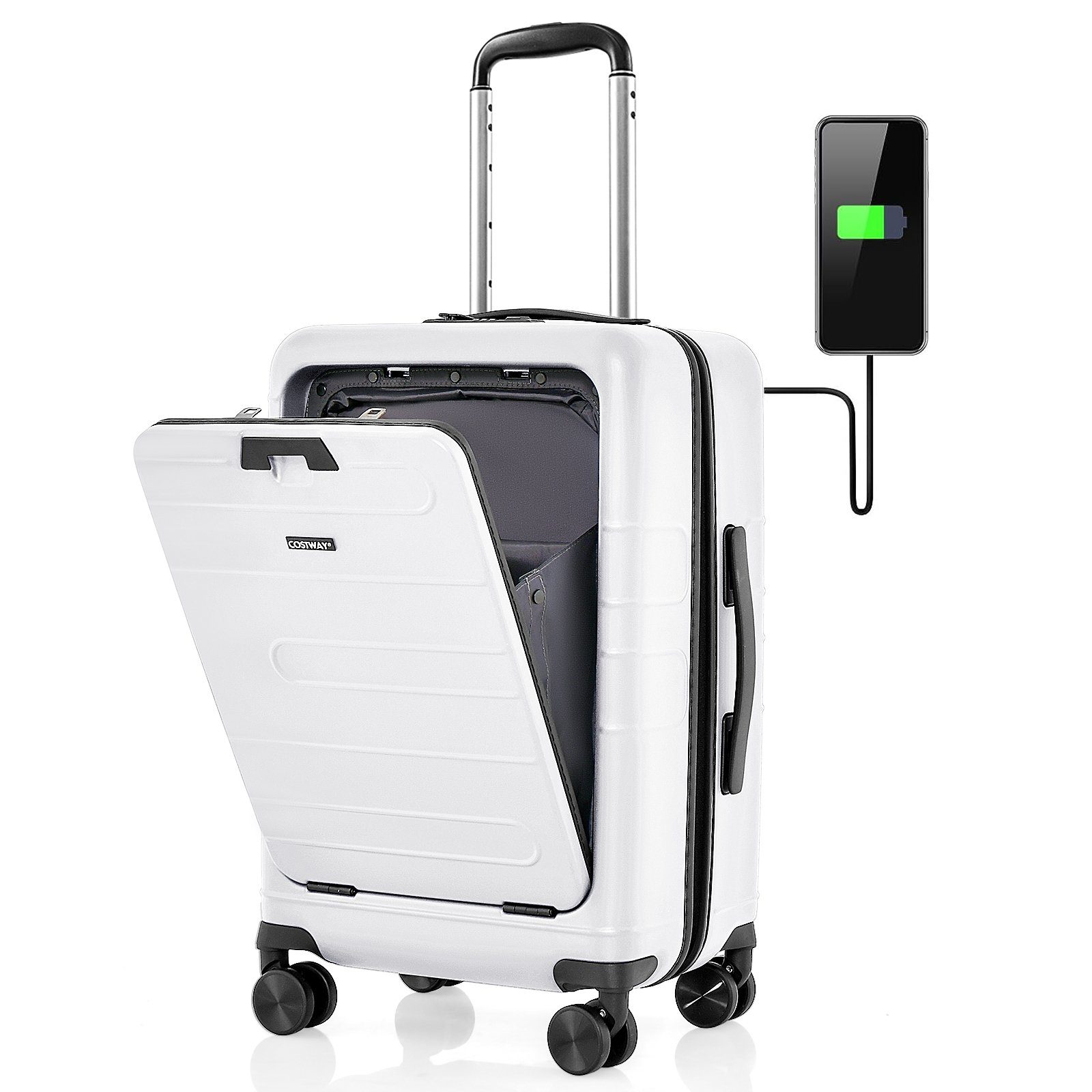 COSTWAY Business-Trolley, 4 Rollen, 38L mit USB-Anschluss & TSA-Schloss, 20”