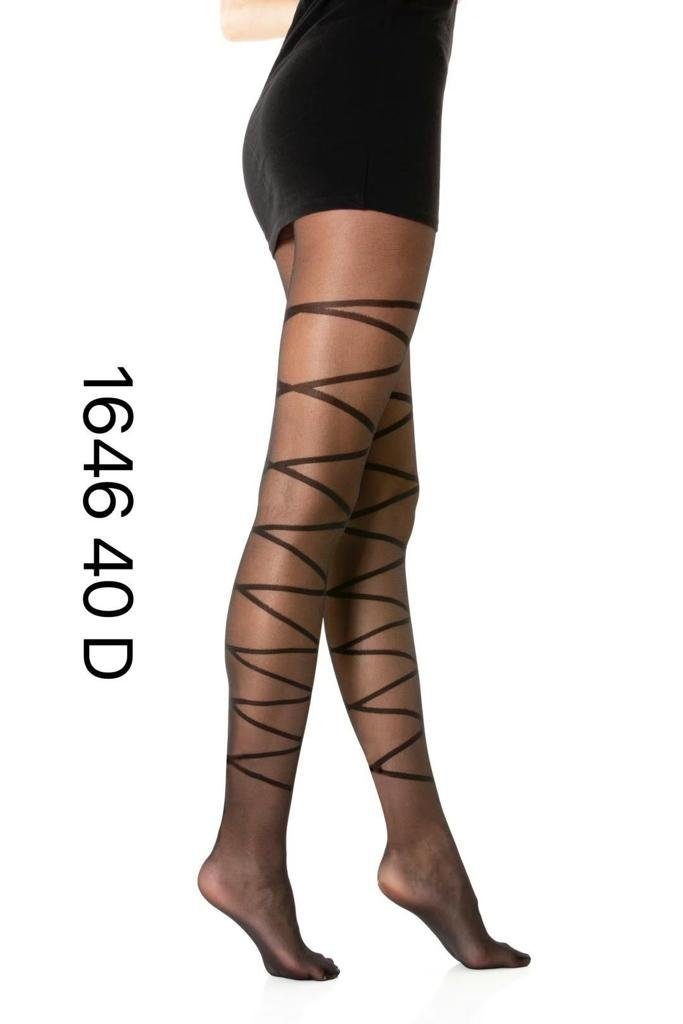 COFI 1453 Leggings Damen Strumpfhose mit Muster 40 Den Durchsichtig Baumwollzwickel