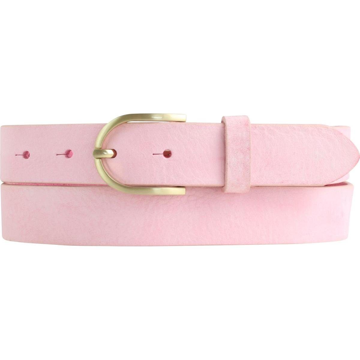 BELTINGER Ledergürtel Damen-Gürtel aus weichem Vollrindleder Vintage-Look 3 cm - Leder-Gürte weiches Leder, Gürtelschnalle in Gold Vintage Fuchsia, Gold