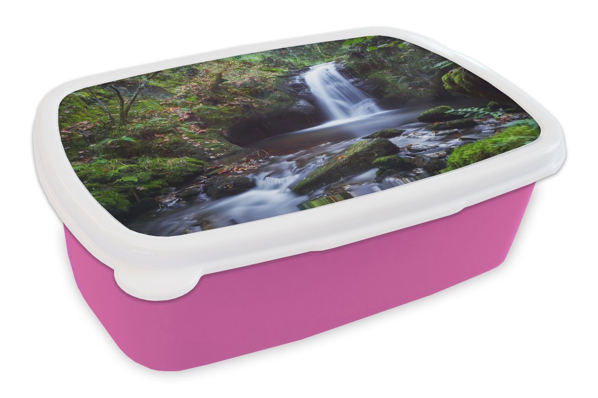 MuchoWow Lunchbox Wasserfall - Natur - Wasser, Kunststoff, (2-tlg), Brotbox für Erwachsene, Brotdose Kinder, Snackbox, Mädchen, Kunststoff rosa