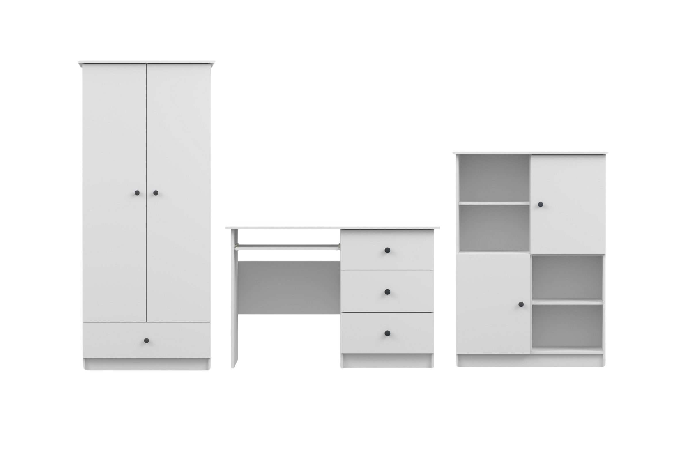 Deine Мебель 24 Jugendzimmer-Set OSCAR A Kinderzimmer-Set Kinderzimmer, (Kleiderschrank, Kommode-Regal, Schreibtisch, 3-tlg., ganz in Weiß / Cashmere, Griffe: Rosa / Anthrazit OSCAR-Kollektion), Jugendzimmer Jungenzimmer Mädchenzimmer