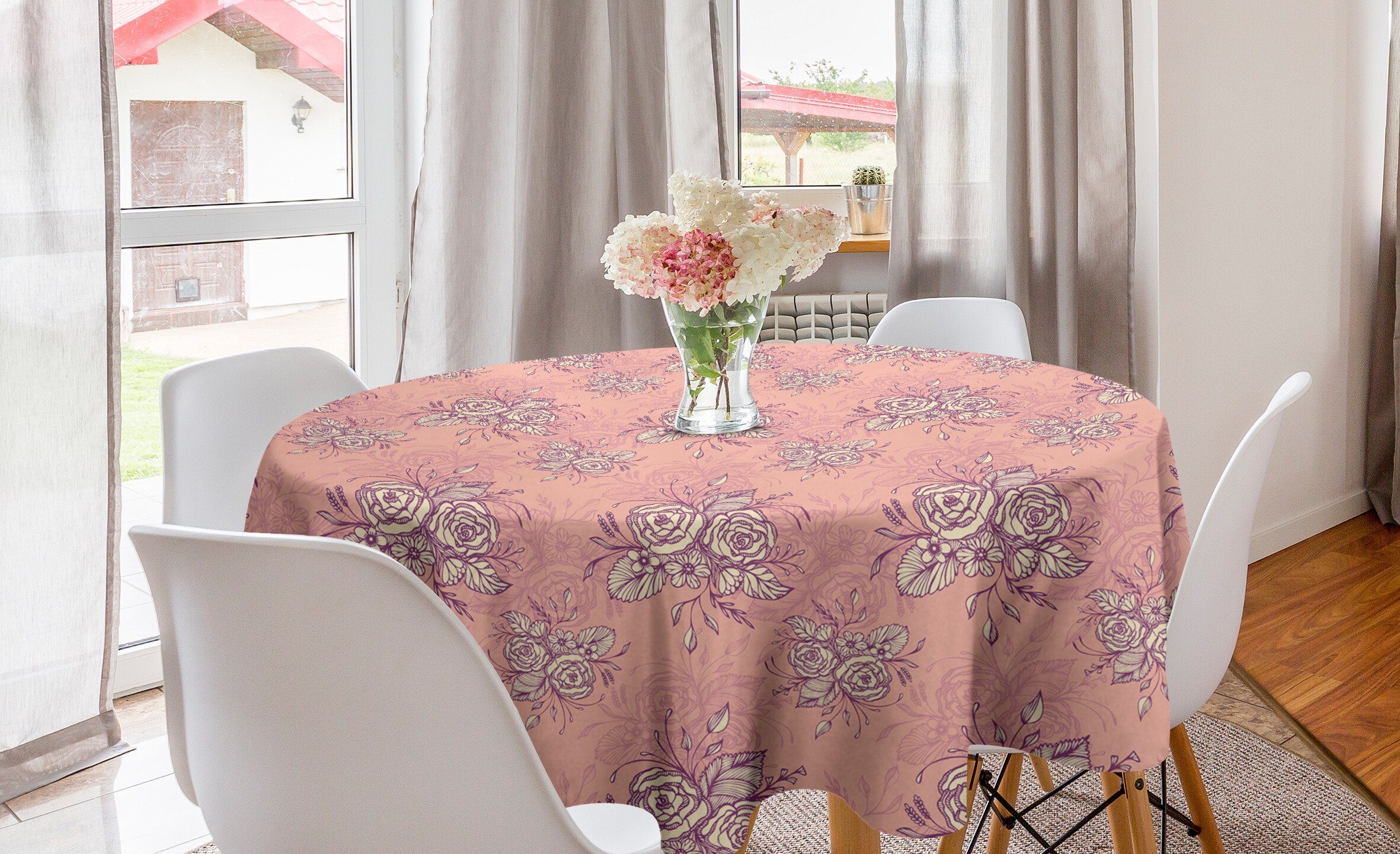 Abakuhaus Tischdecke Kreis Tischdecke Abdeckung für Esszimmer Küche Dekoration, Blumen Garten-Rosen-Blumen-Blumenstrauß