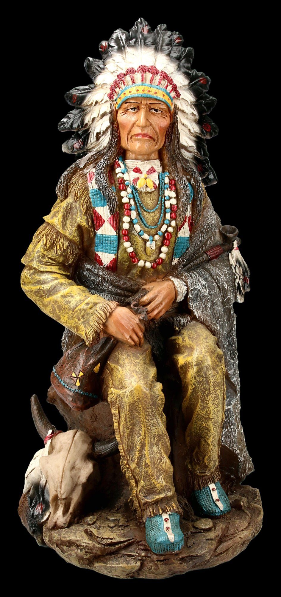 Figuren Shop GmbH Dekofigur Ureinwohner Figur - Häuptling Friedenspfeife - Wilder Westen Amerika