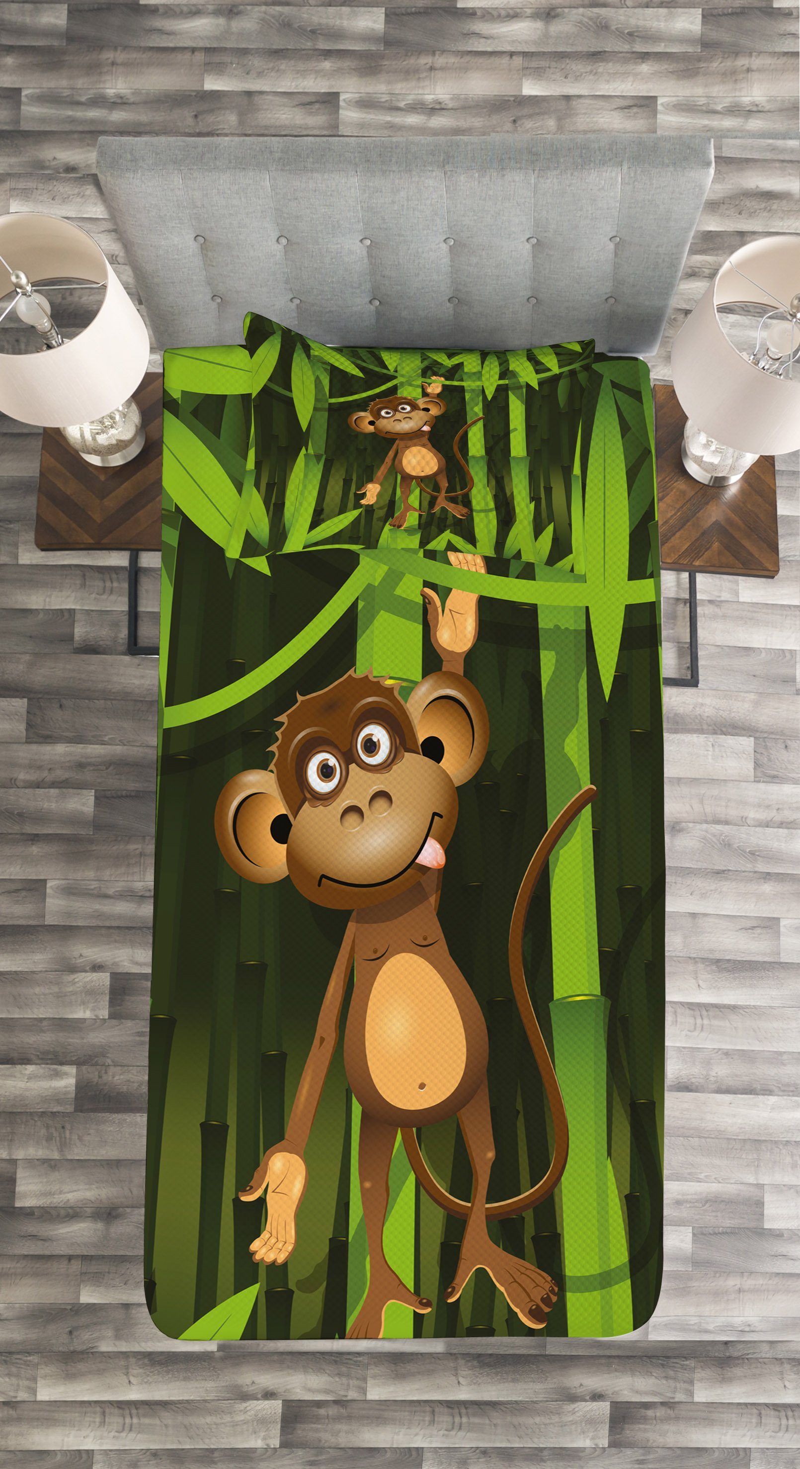 Waschbar, Set Tagesdecke Kissenbezügen wilder Affe mit Affe Abakuhaus,