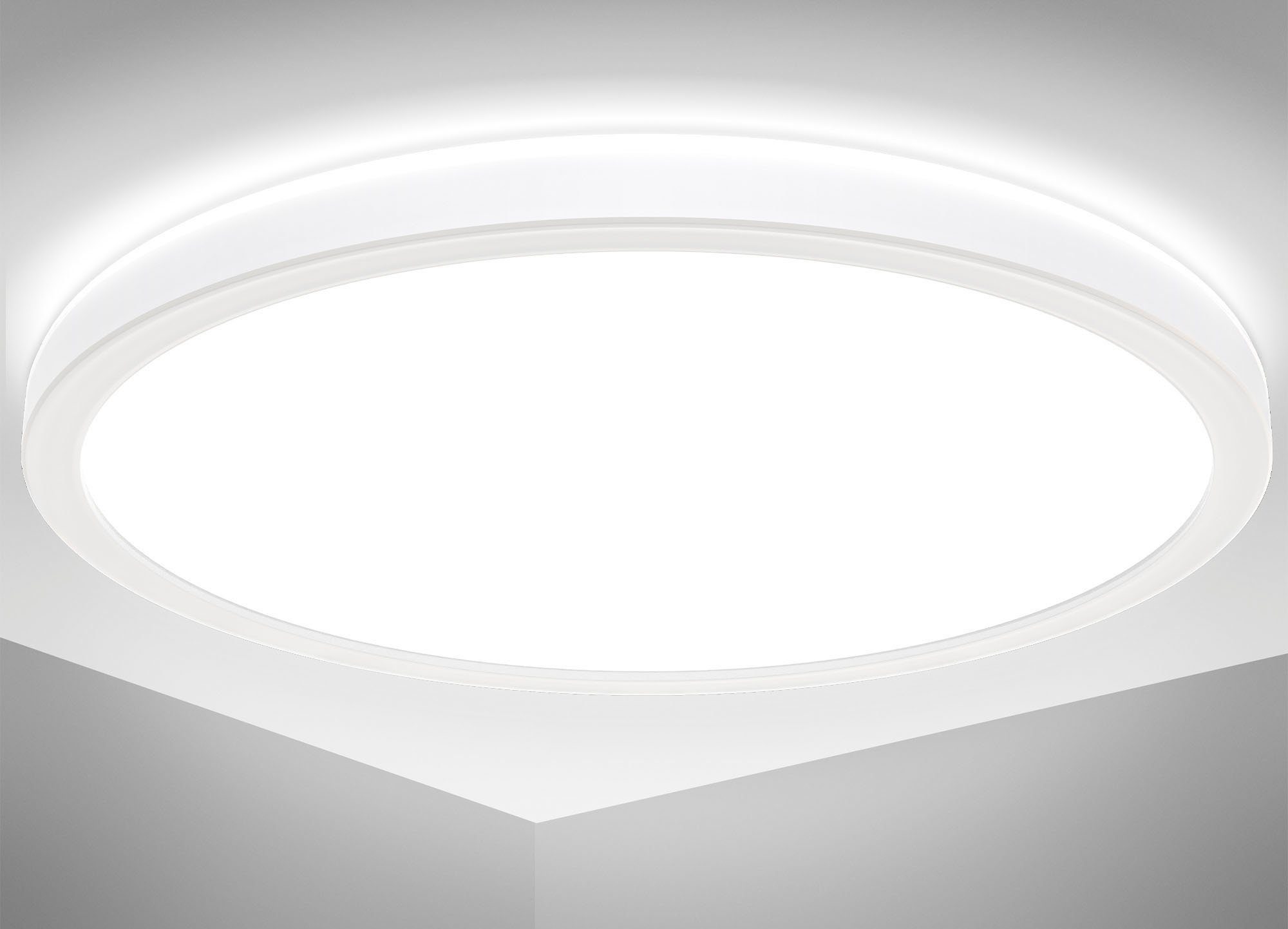 Indirektes LED Licht, 4.000K, Backlight, Bad-Deckenlampe, 2400Lm, mit 18W, integriert, LED Neutralweiß, IP44, Deckenleuchte Ultraflach, BK_DB1558 LED B.K.Licht Ø29cm fest