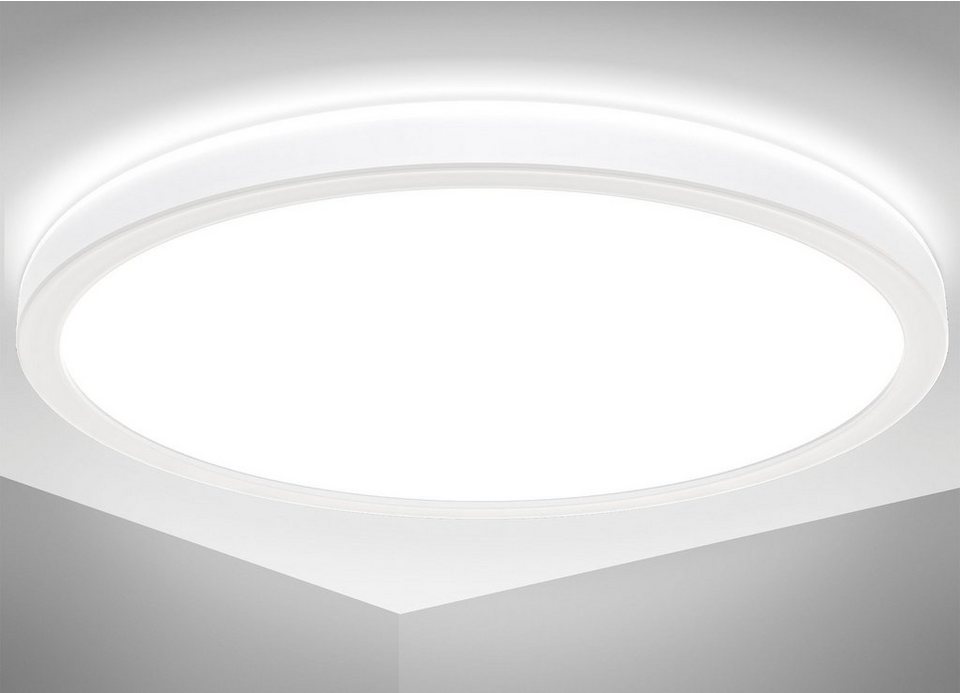 B.K.Licht LED Deckenleuchte BK_DB1558 LED Bad-Deckenlampe, mit Backlight,  Ultraflach, LED fest integriert, Neutralweiß, Indirektes Licht, 18W,  4.000K, 2400Lm, IP44, Ø29cm