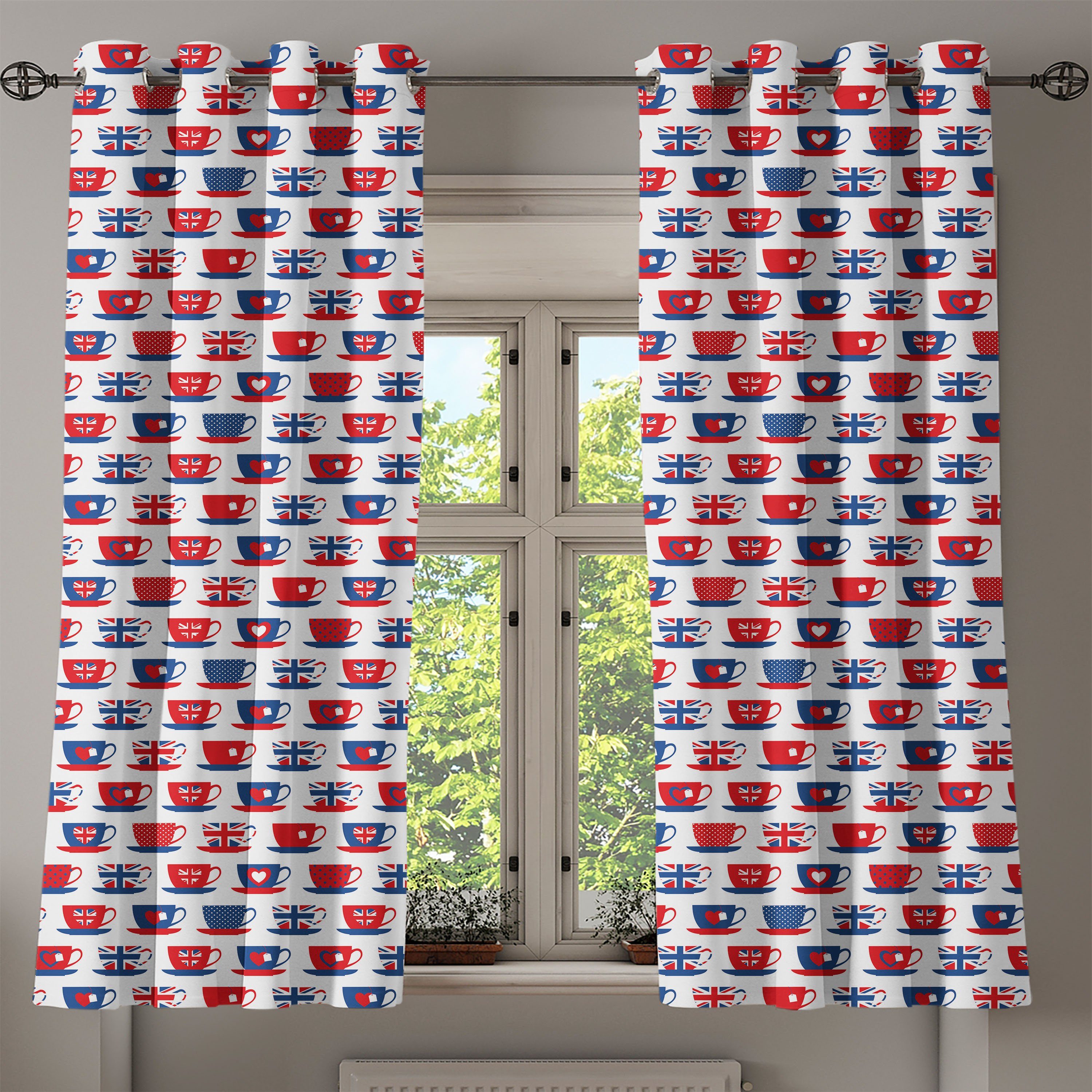 für Dekorative Großbritannien 2-Panel-Fenstervorhänge Schlafzimmer Wohnzimmer, Gardine Tee-Party Teacups Abakuhaus,