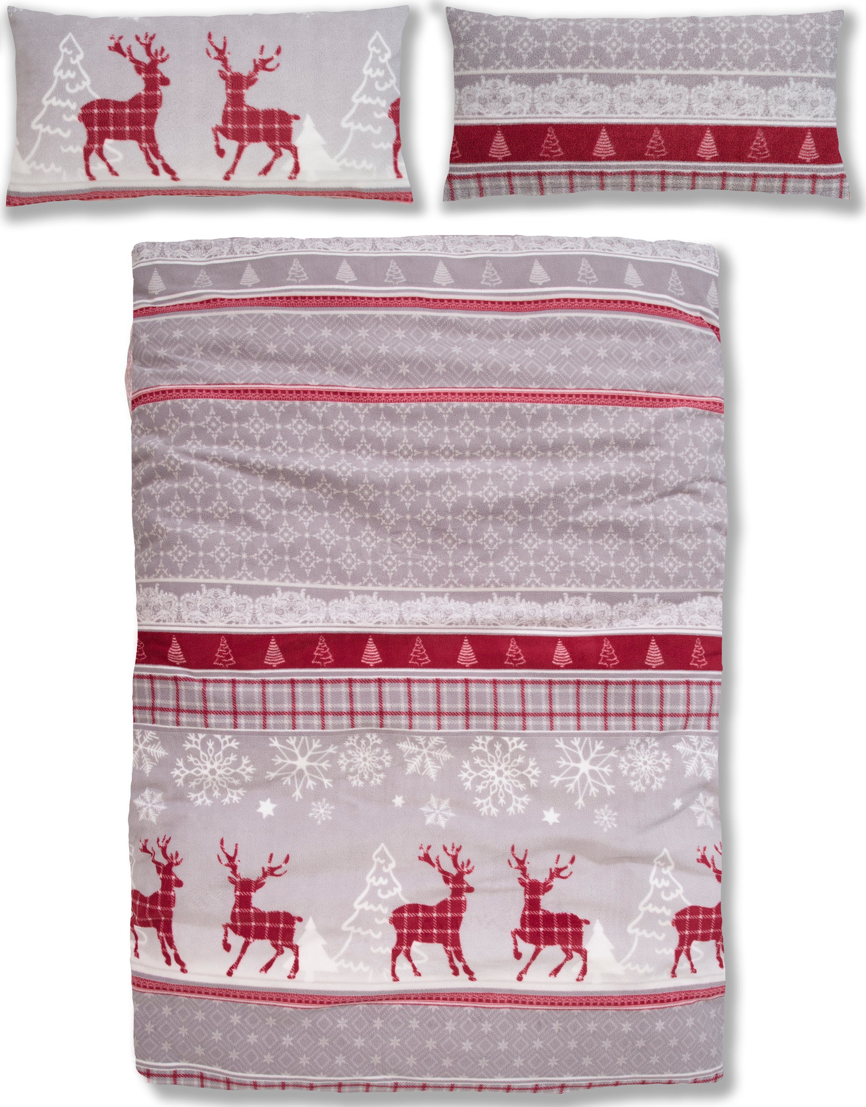 my home Bettwäsche Chrissy in Gr. 135x200 oder 155x220 cm, ideal für Weihnachten, Microfaser-Fleece, 2 teilig, Fleece kuschelig warm im Winter, Weihnachtsbettwäsche, Winter