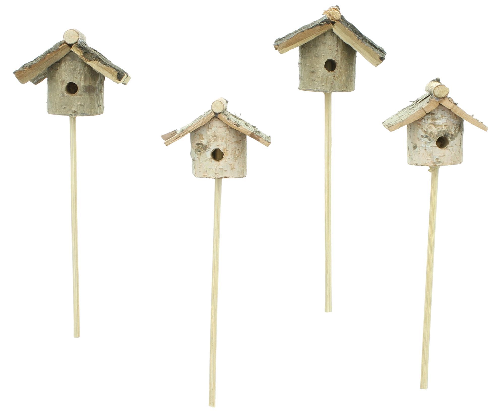 Dekoleidenschaft Gartenstecker "Vogelhäuschen" aus Holz, natur, Dekostecker, Stecker, Blumenstecker (4-St., im Set) für Adventskranz, Gesteck & Blumentopf, für Drinnen & Draußen