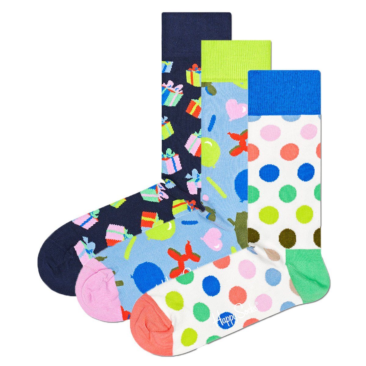 3er Happy Happy Geburtstag, Socken - Kurzsocken Unisex Geschenkbox Birthday Socks Pack